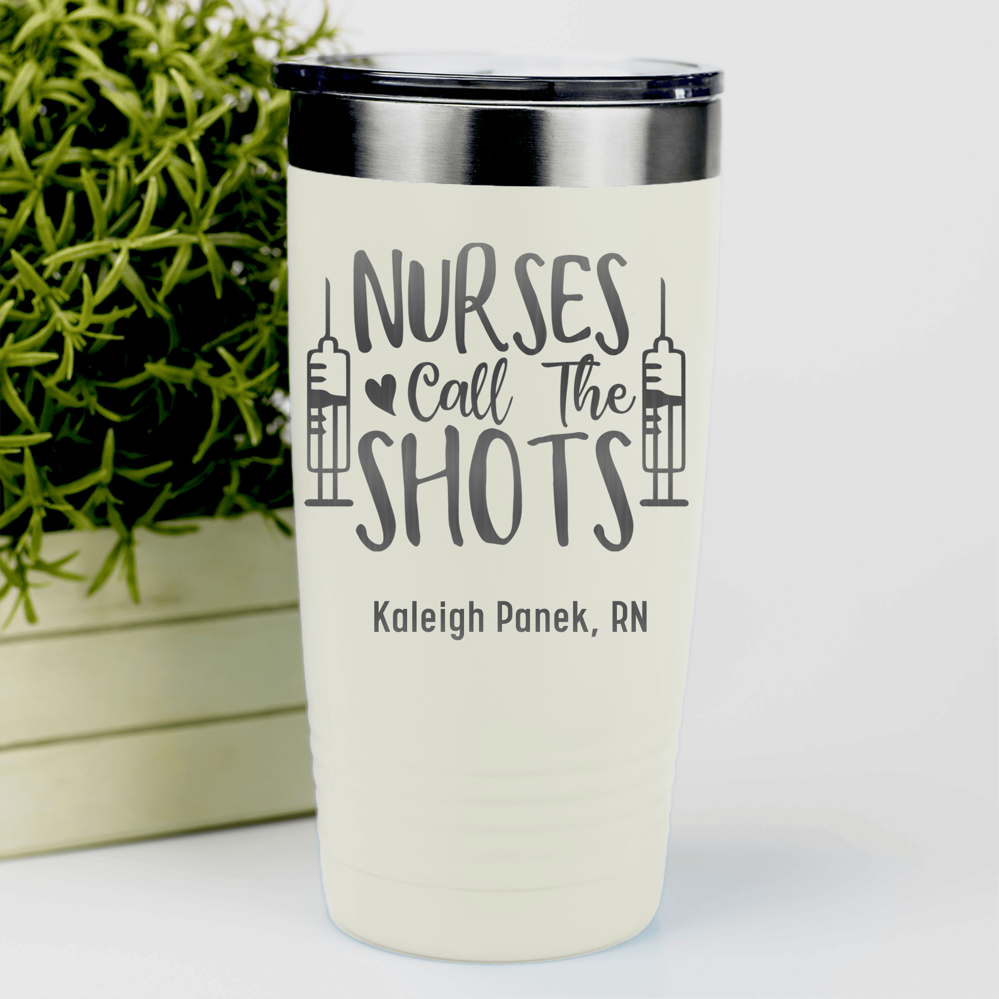 White Nurse Tumbler With Nurses Call All The Shots Design