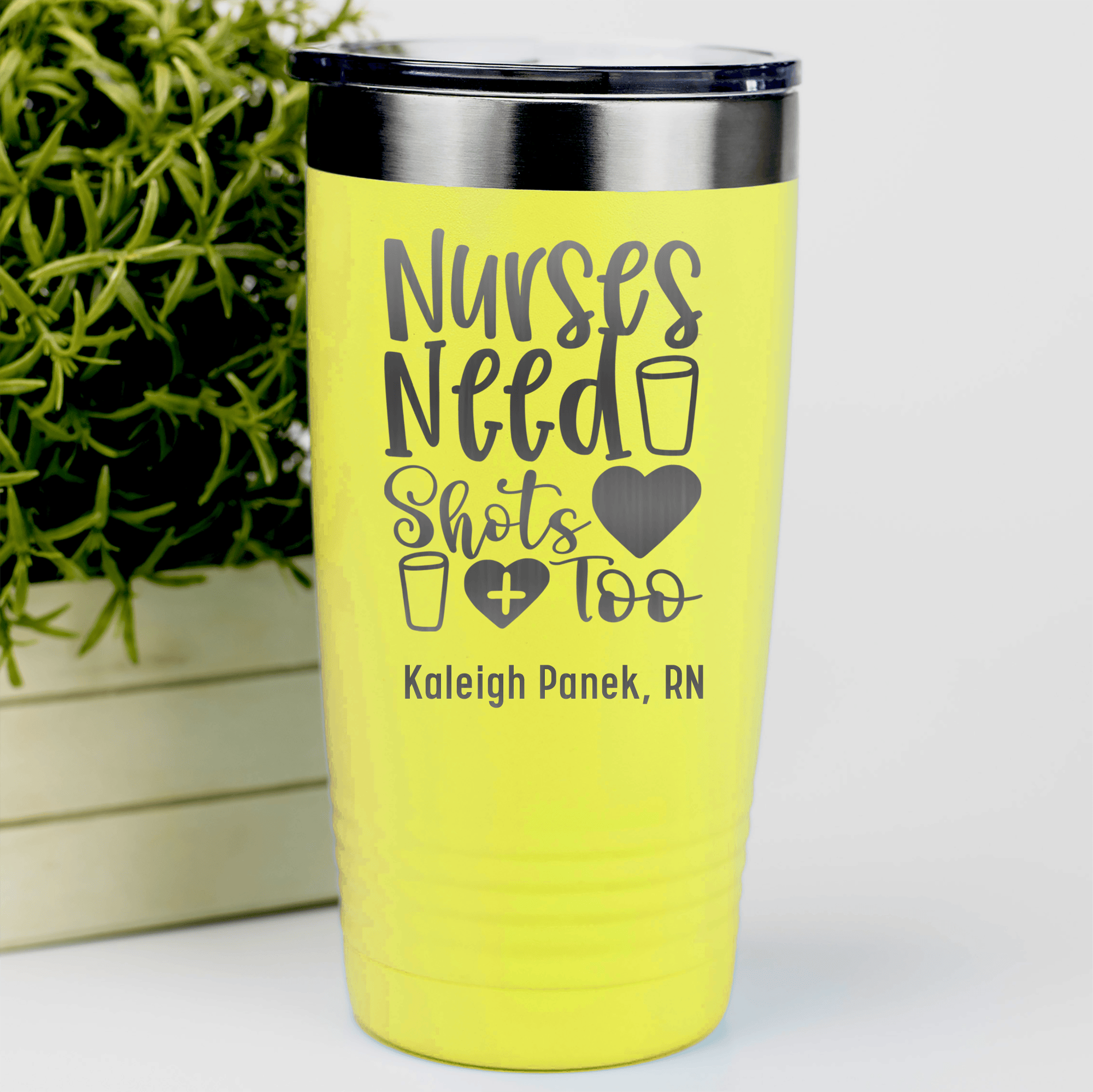 Yellow Nurse Tumbler With Nurses Need Shots Too Design
