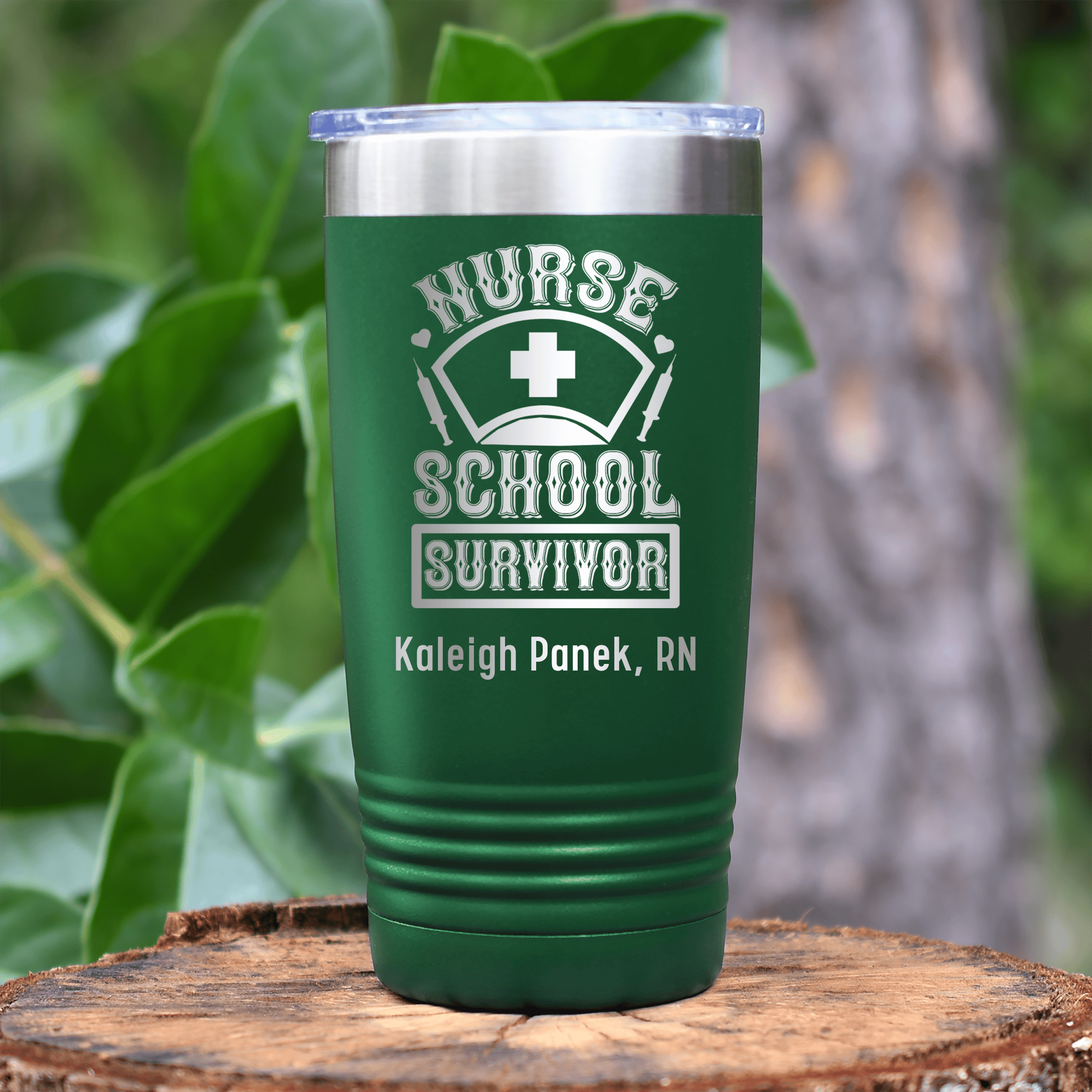 Green Nurse Tumbler With Nursing School Survivor Design