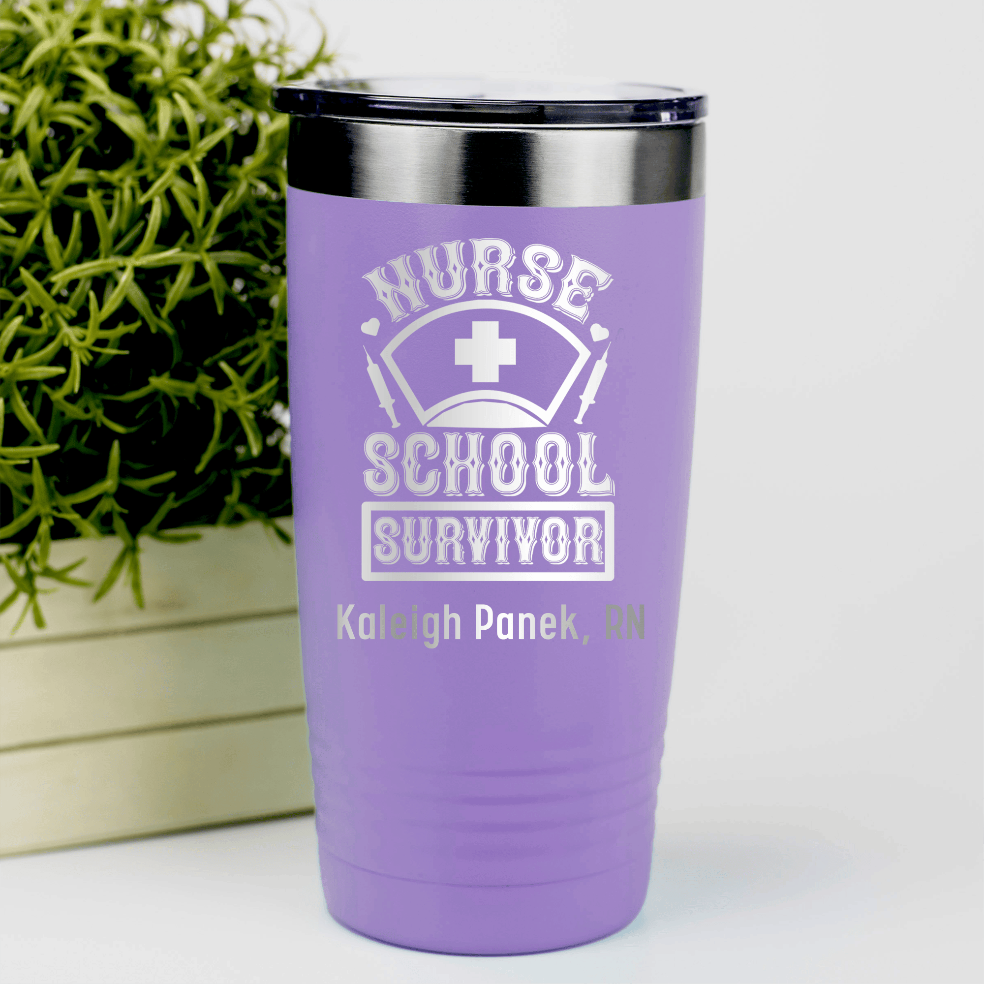 Light Purple Nurse Tumbler With Nursing School Survivor Design