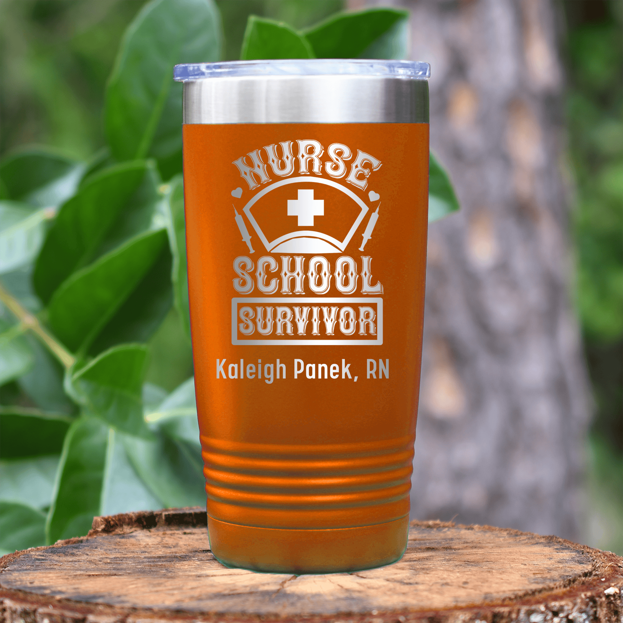 Orange Nurse Tumbler With Nursing School Survivor Design