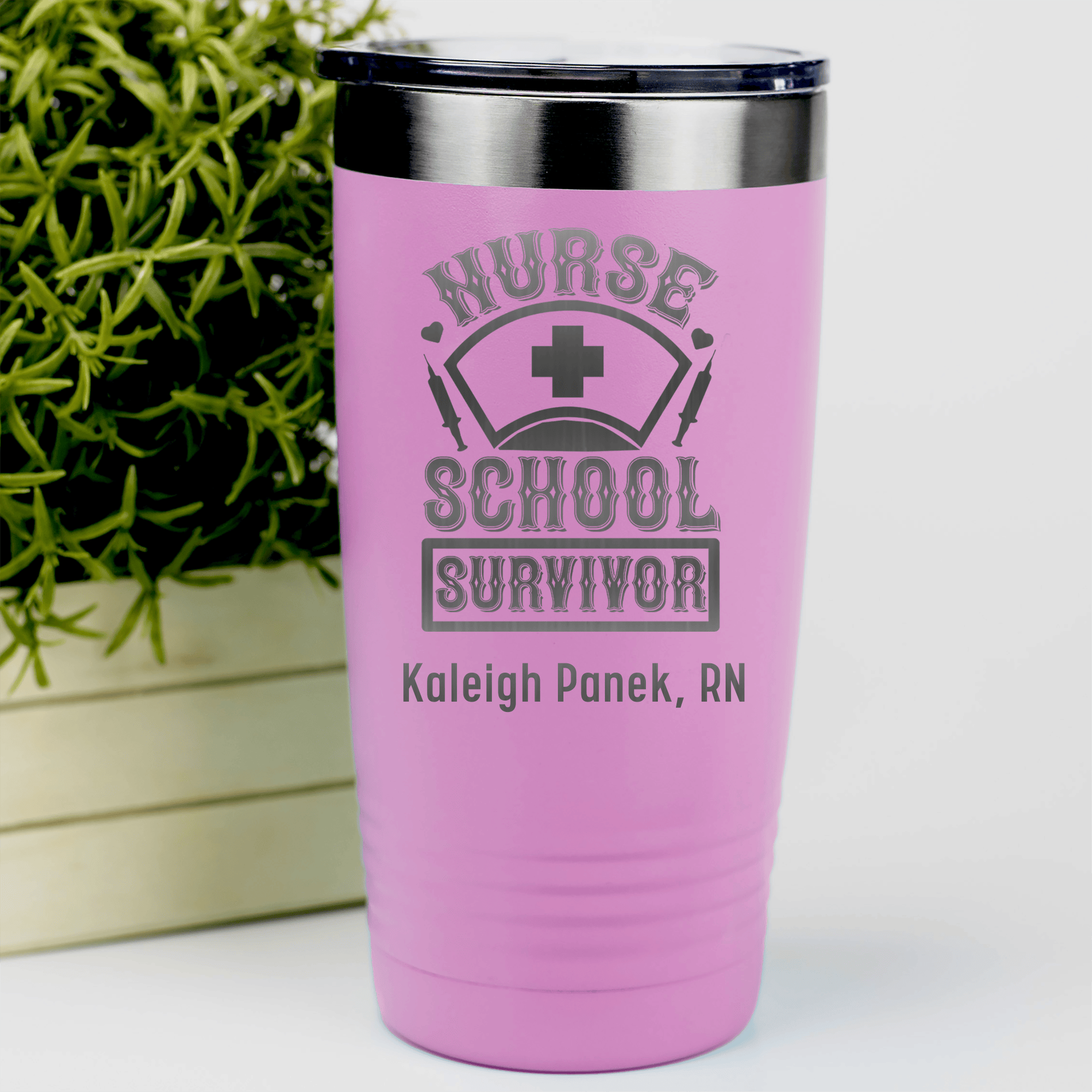 Pink Nurse Tumbler With Nursing School Survivor Design