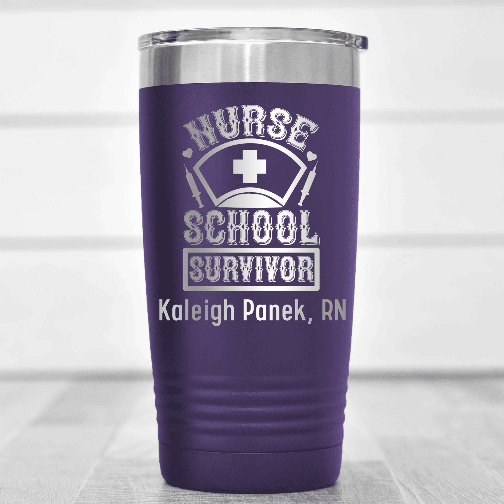 Purple Nurse Tumbler With Nursing School Survivor Design