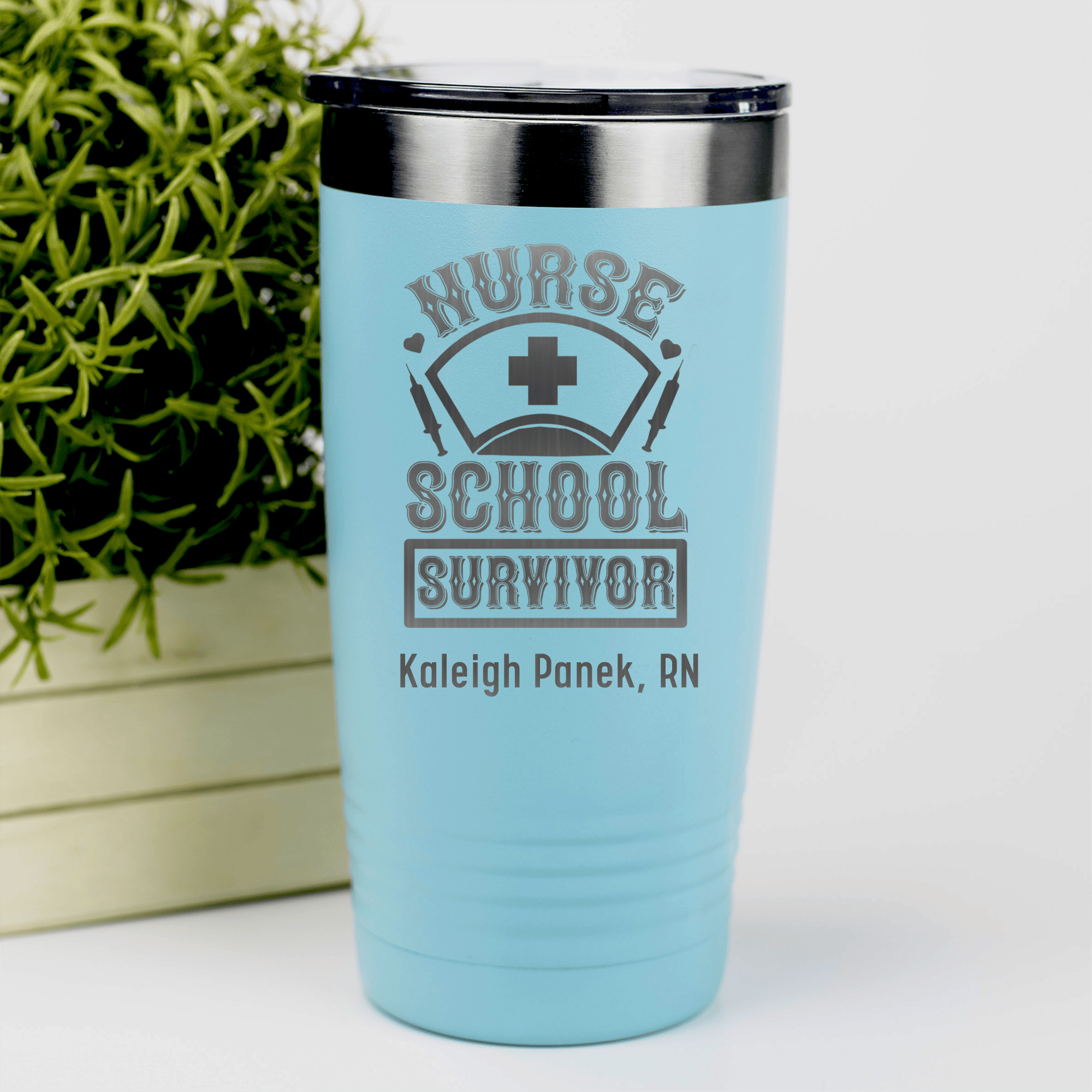 Teal Nurse Tumbler With Nursing School Survivor Design