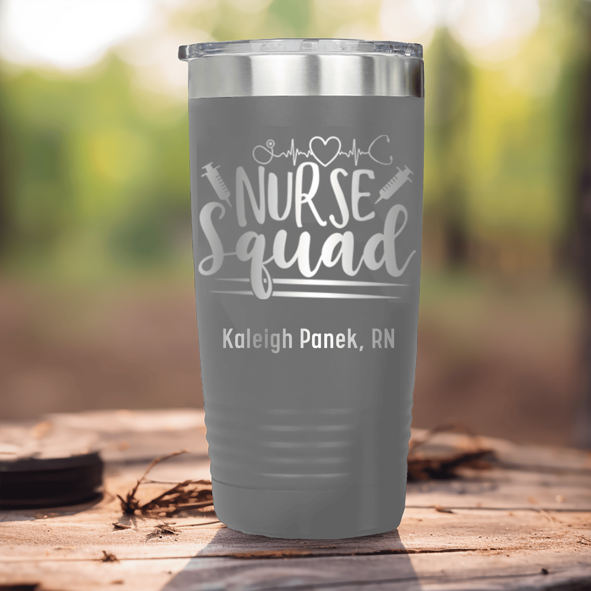 Grey Nurse Tumbler With Nursing Squad Design