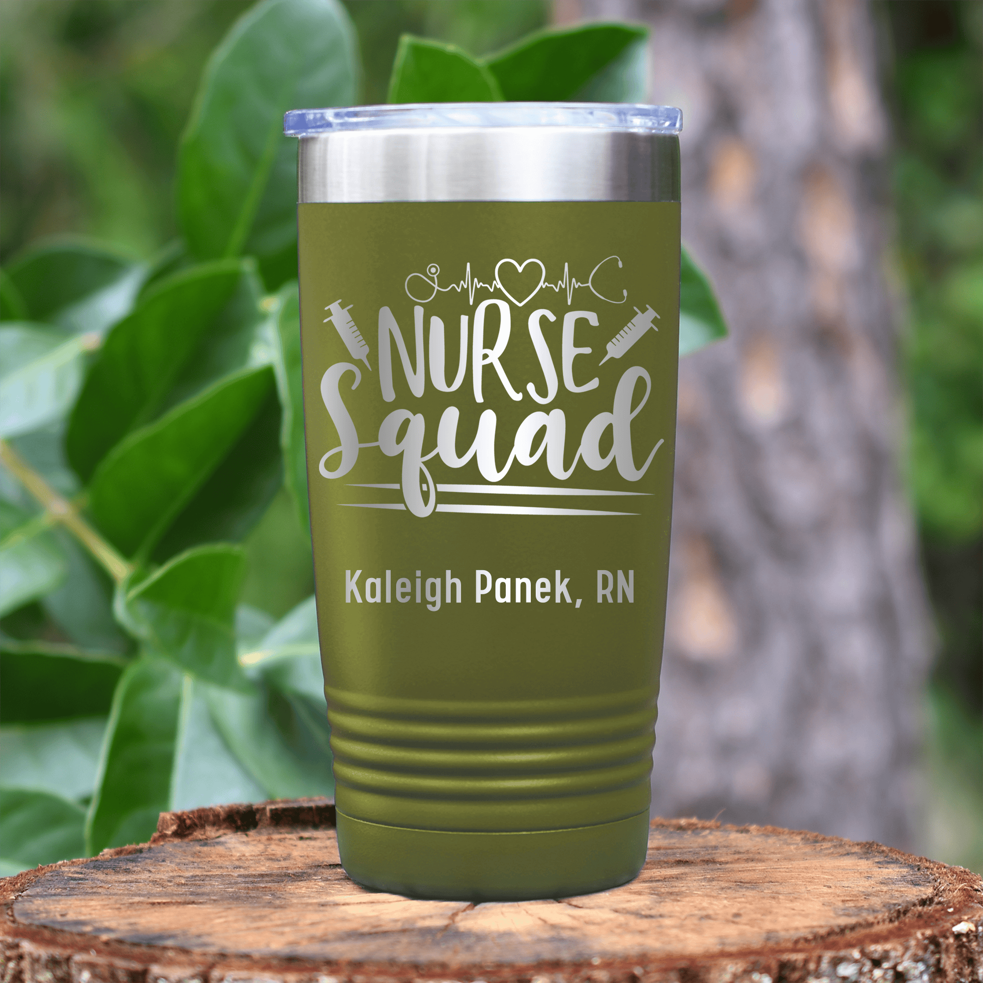 Military Green Nurse Tumbler With Nursing Squad Design