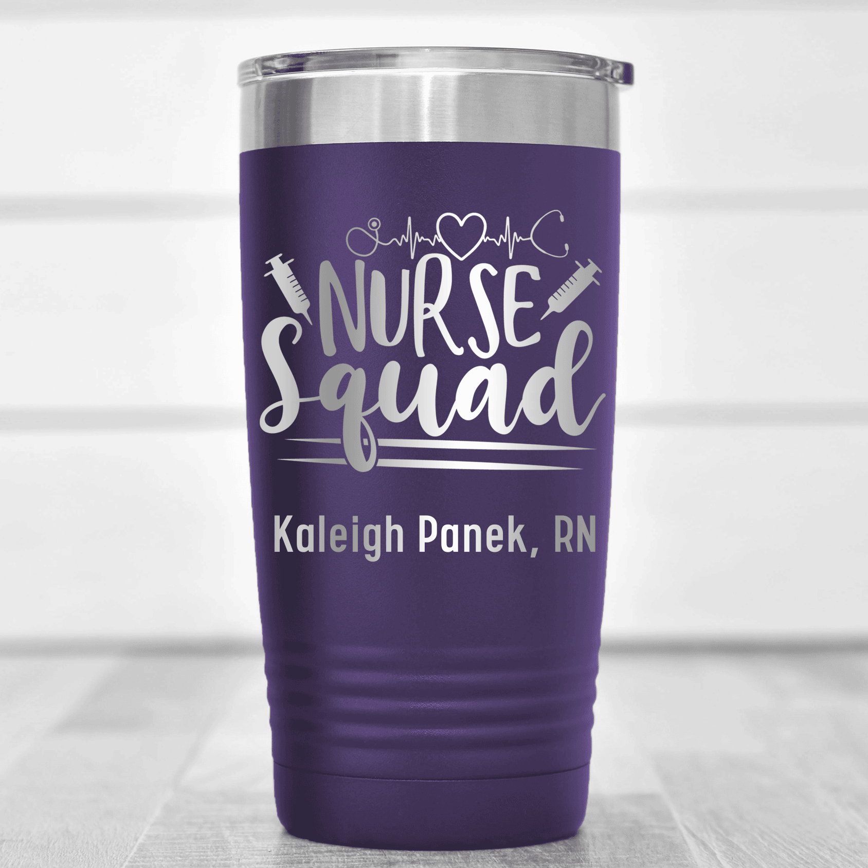 Purple Nurse Tumbler With Nursing Squad Design