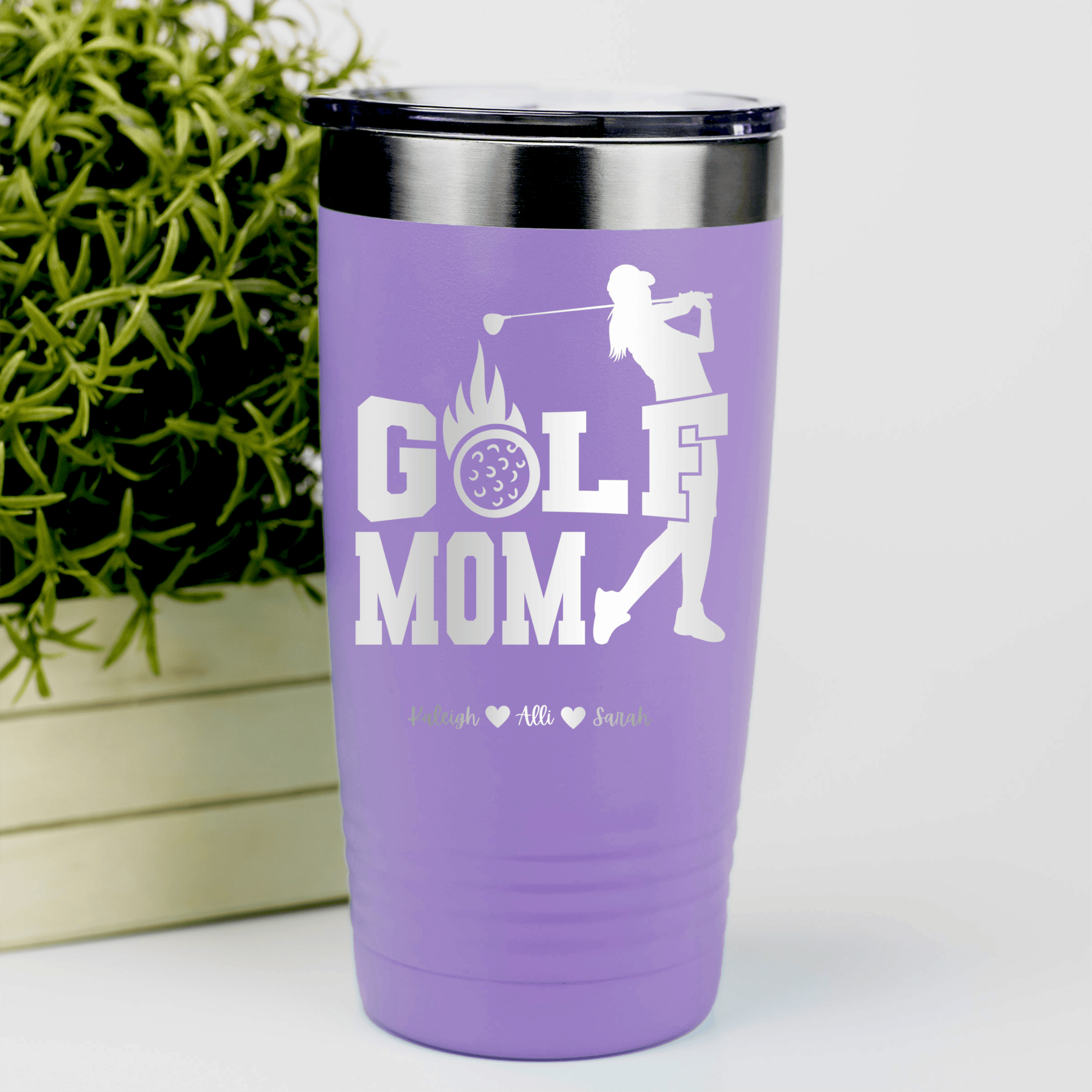 Light Purple Golf Mom Tumbler With On Fire Golf Mom Design