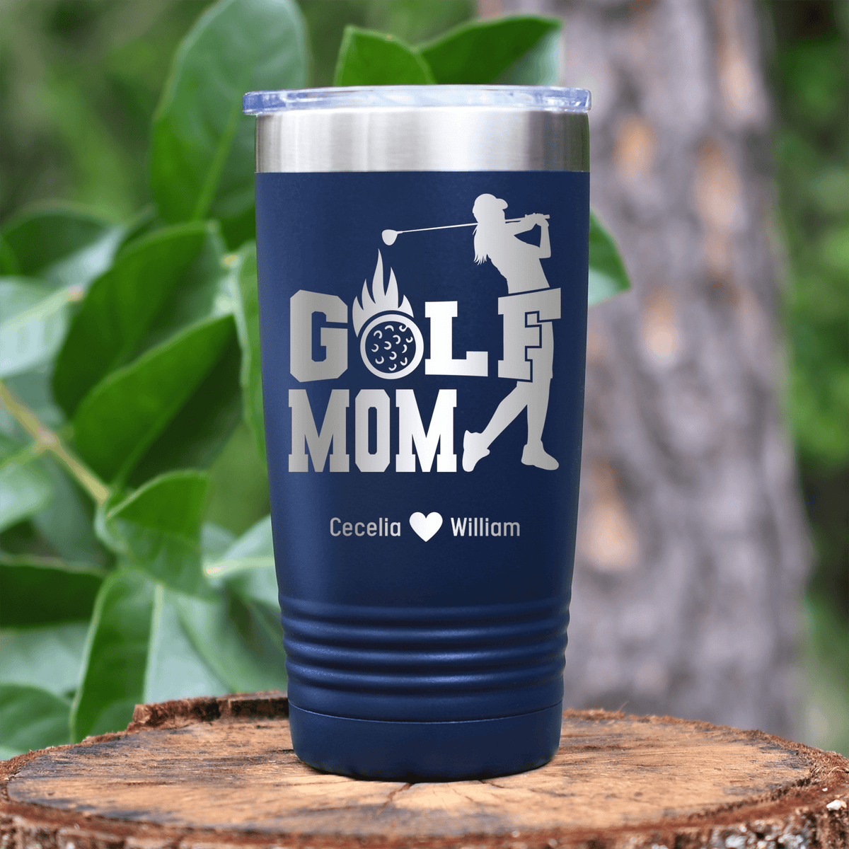 Navy Golf Mom Tumbler With On Fire Golf Mom Design