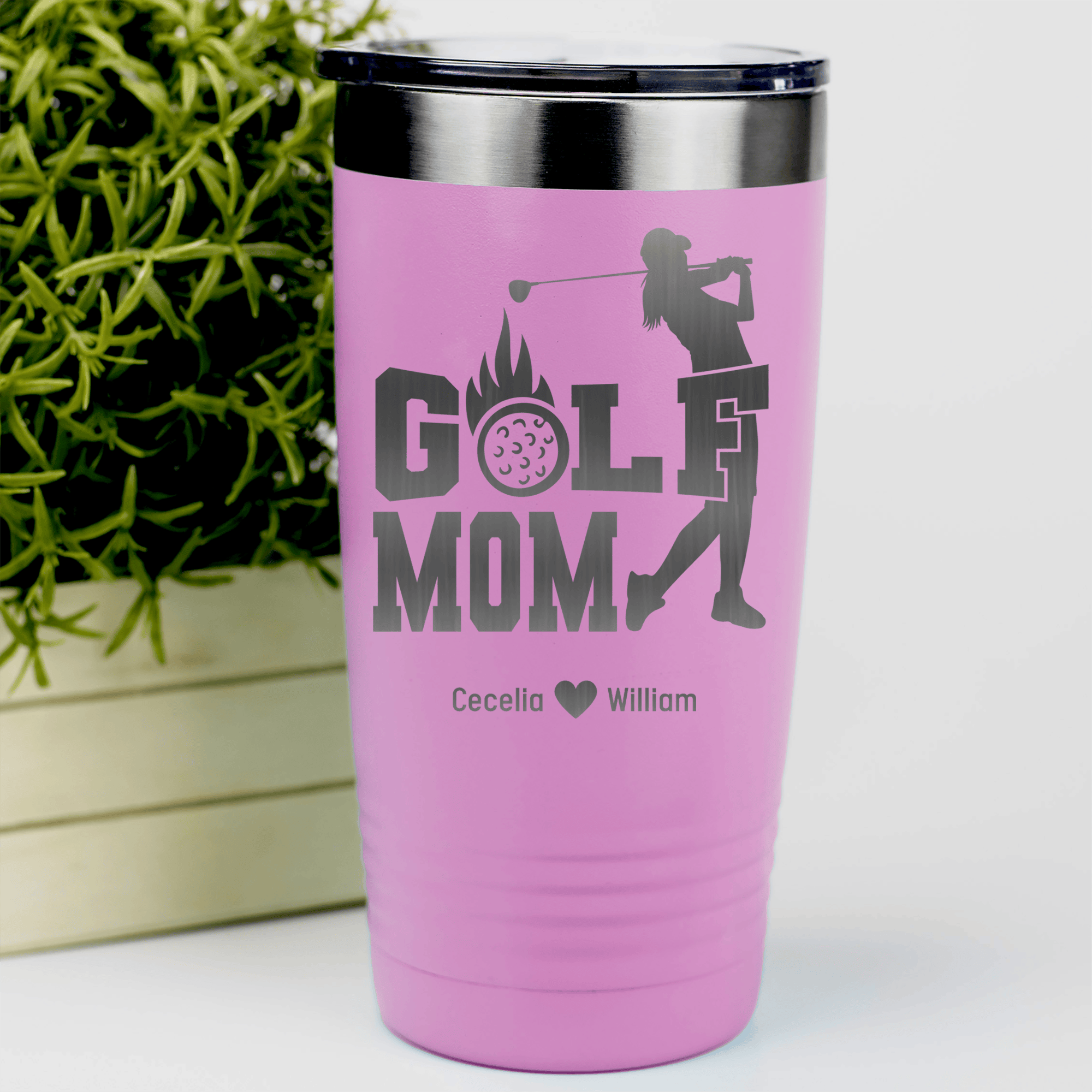 Pink Golf Mom Tumbler With On Fire Golf Mom Design