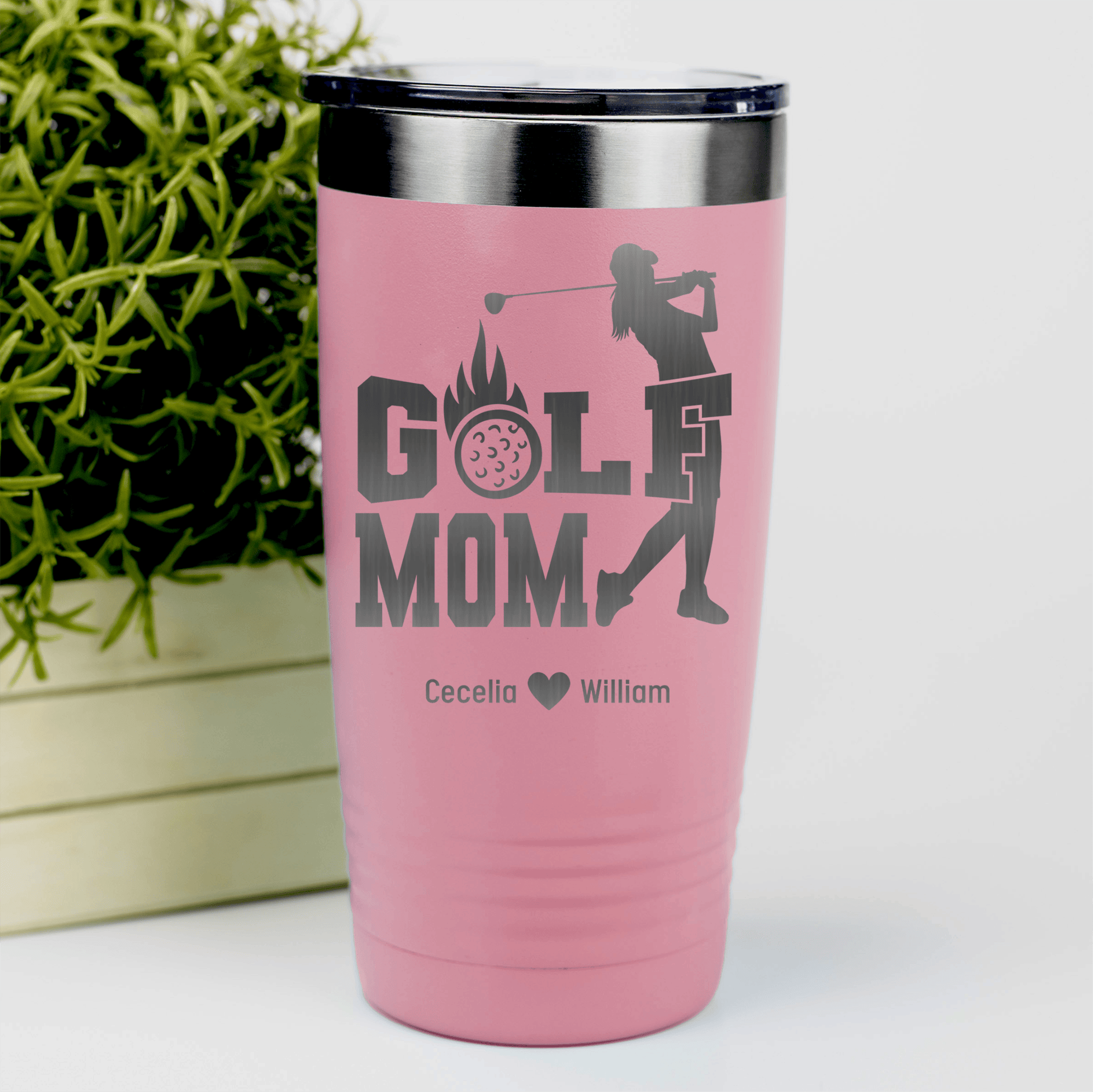 Salmon Golf Mom Tumbler With On Fire Golf Mom Design