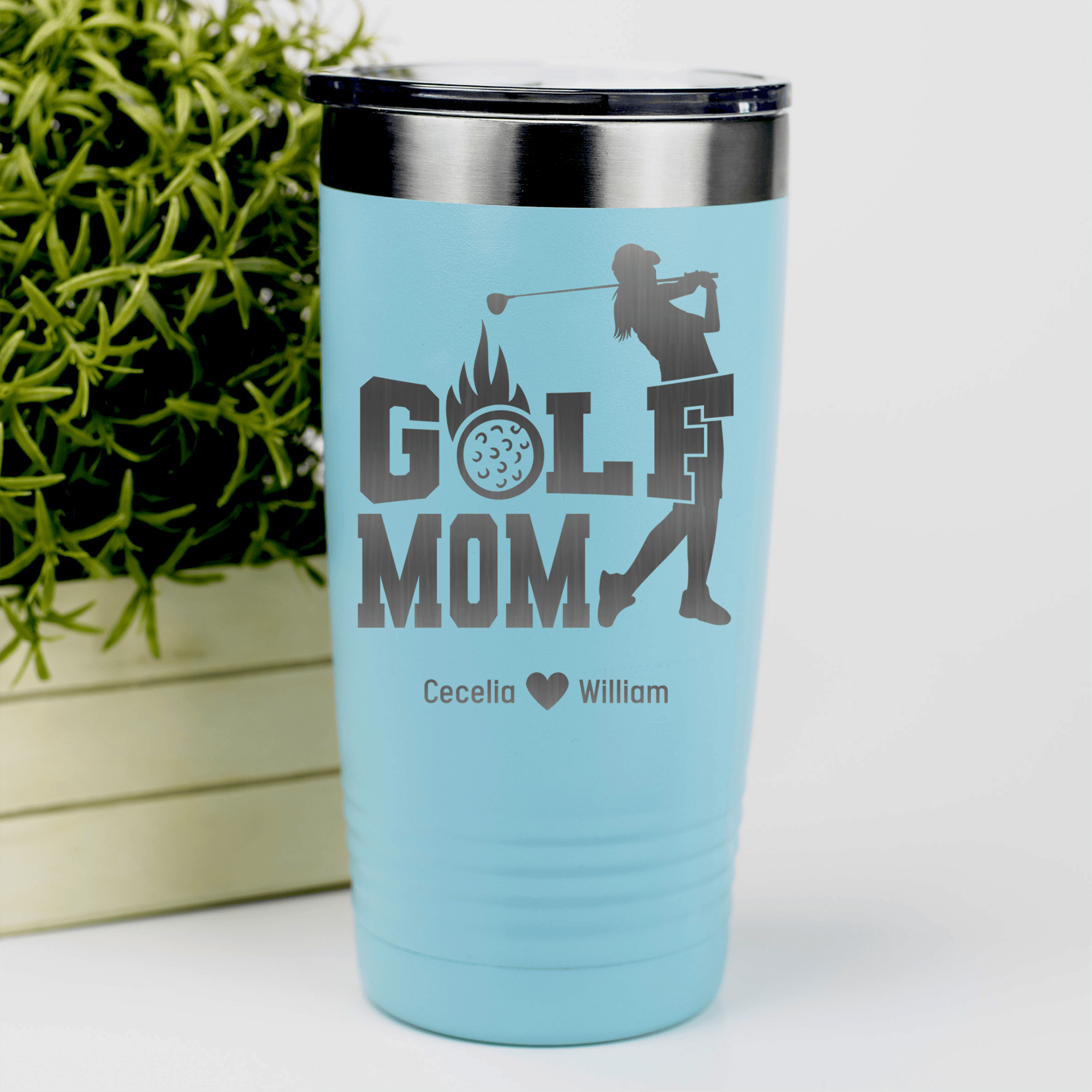 Teal Golf Mom Tumbler With On Fire Golf Mom Design