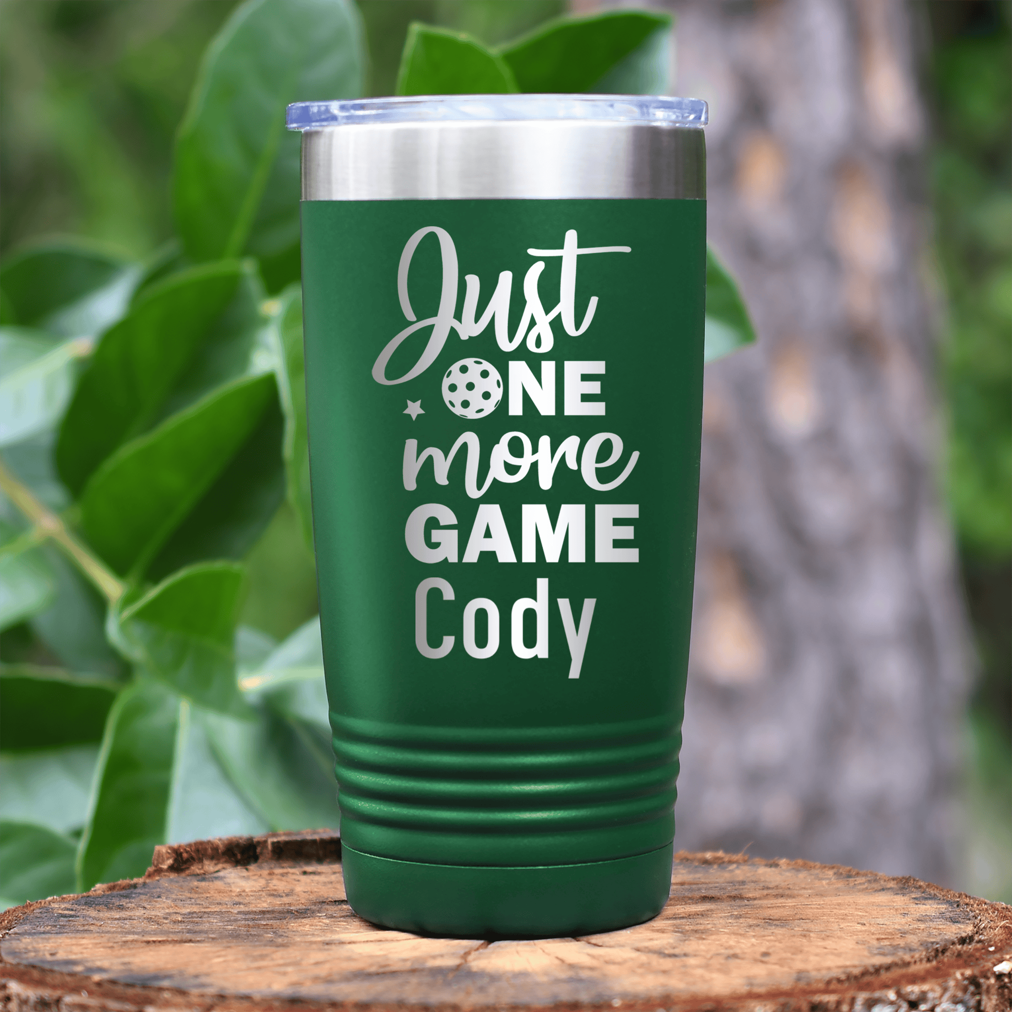 Green Pickleball Tumbler With One More Pickle Design