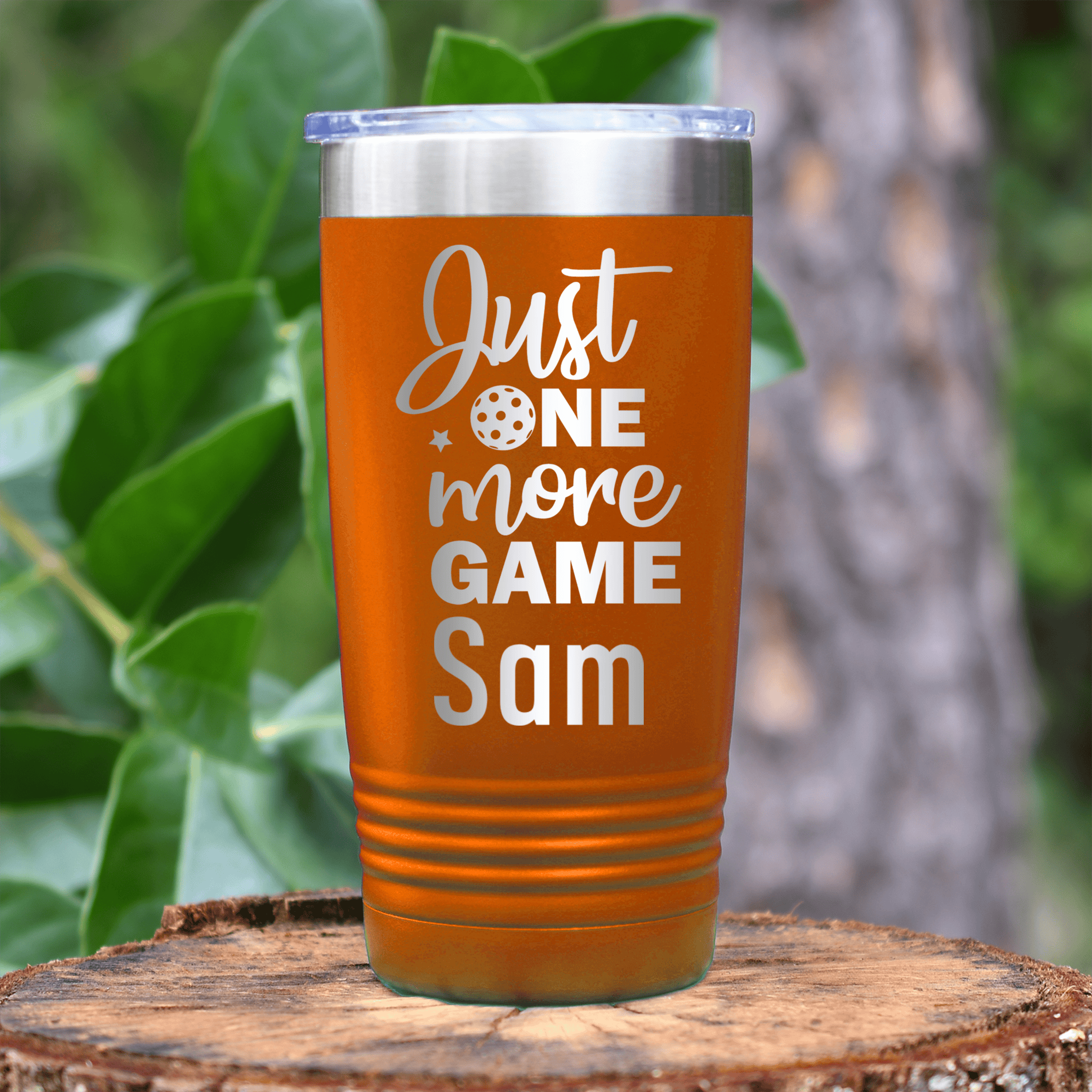 Orange Pickleball Tumbler With One More Pickle Design