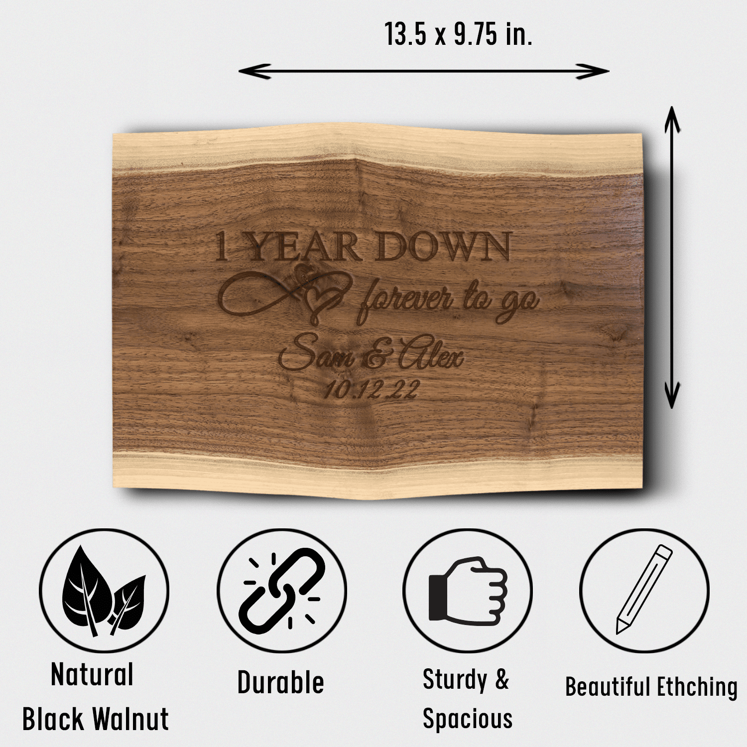 Anniversary Black Walnut Cutting Board With One Year Down Design