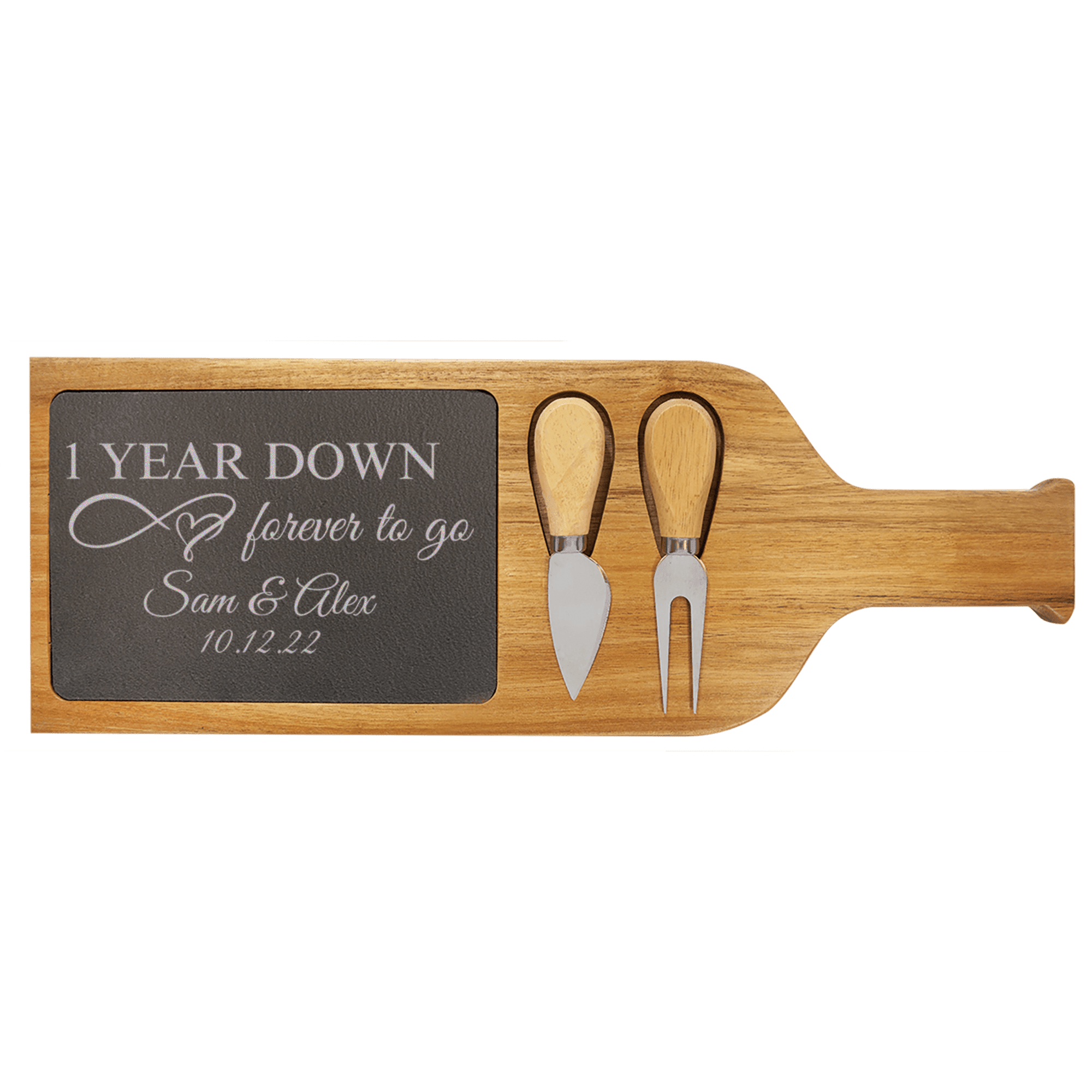 One Year Down Wood Slate Serving Tray With Handle