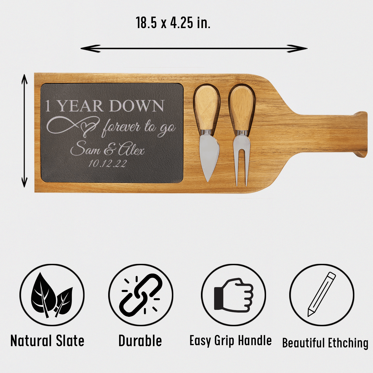 One Year Down Wood Slate Serving Tray With Handle