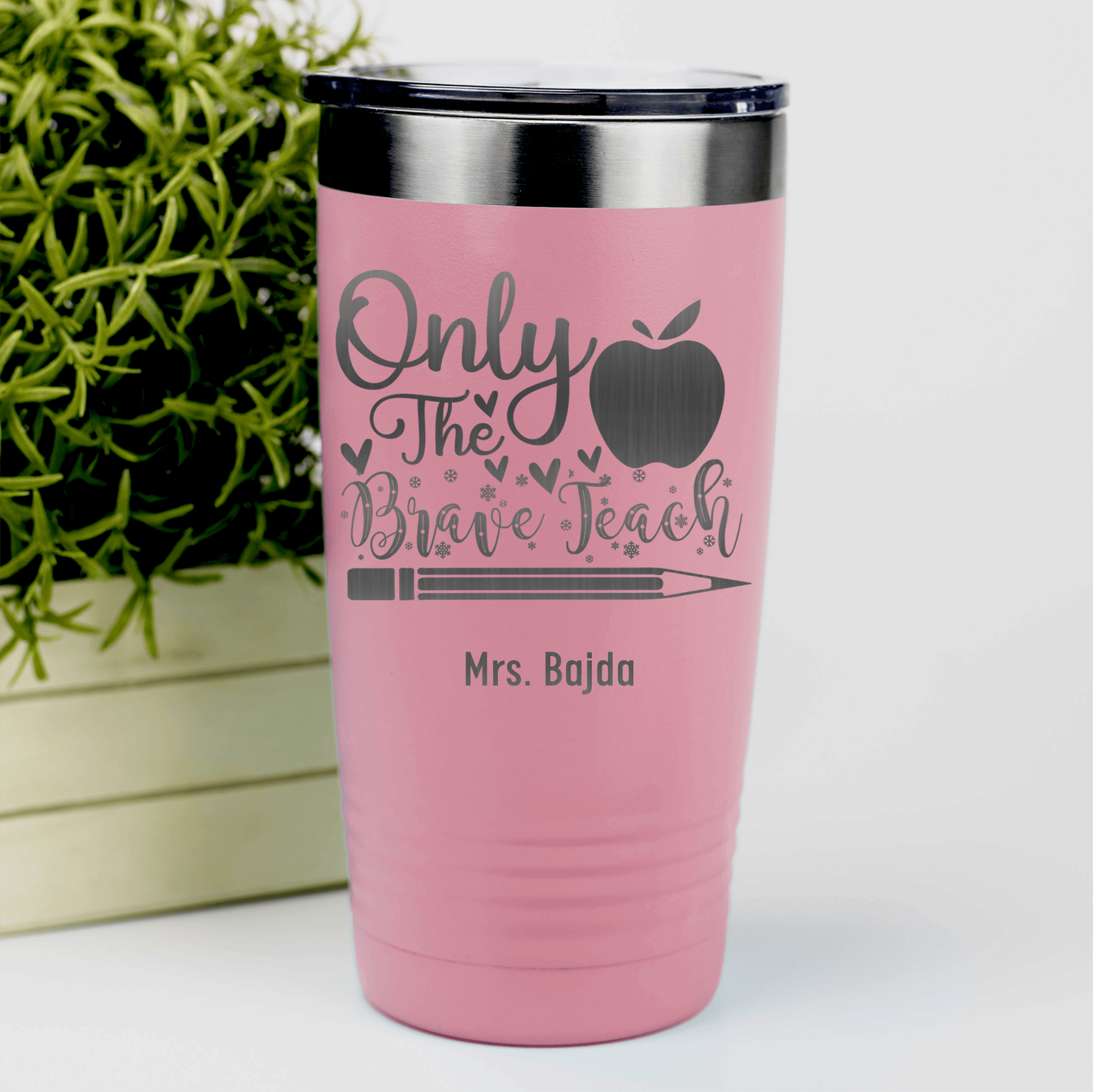 Salmon Teacher Tumbler With Only The Brave Teach Design