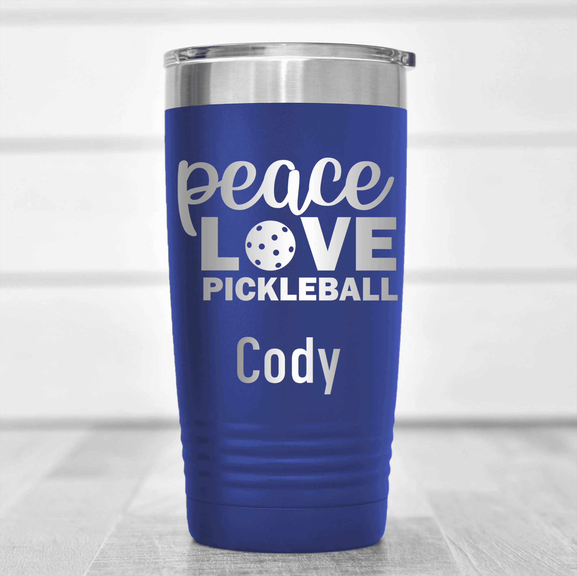 Blue Pickleball Tumbler With Peace Love Pickleball Design