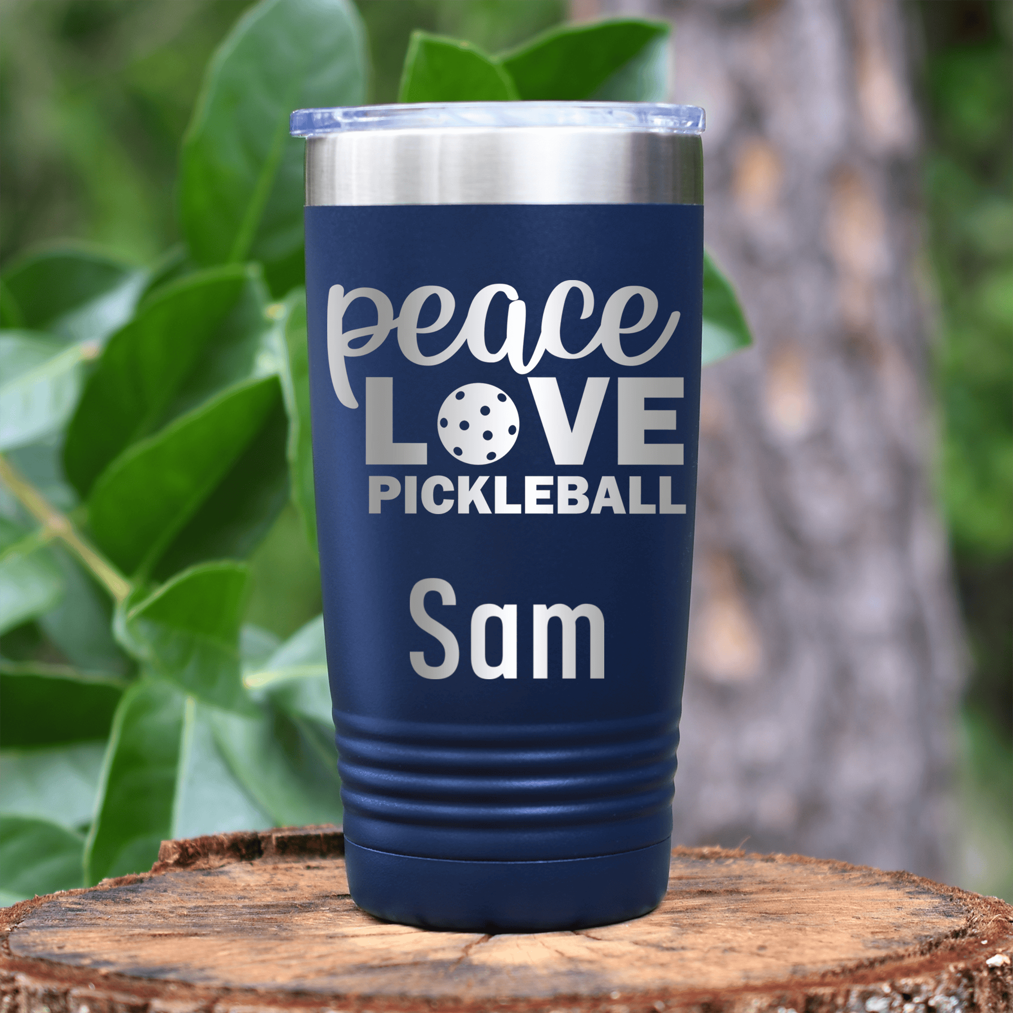 Navy Pickleball Tumbler With Peace Love Pickleball Design