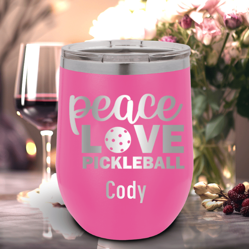 Pink Pickleball Wine Tumbler With Peace Love Pickleball Design