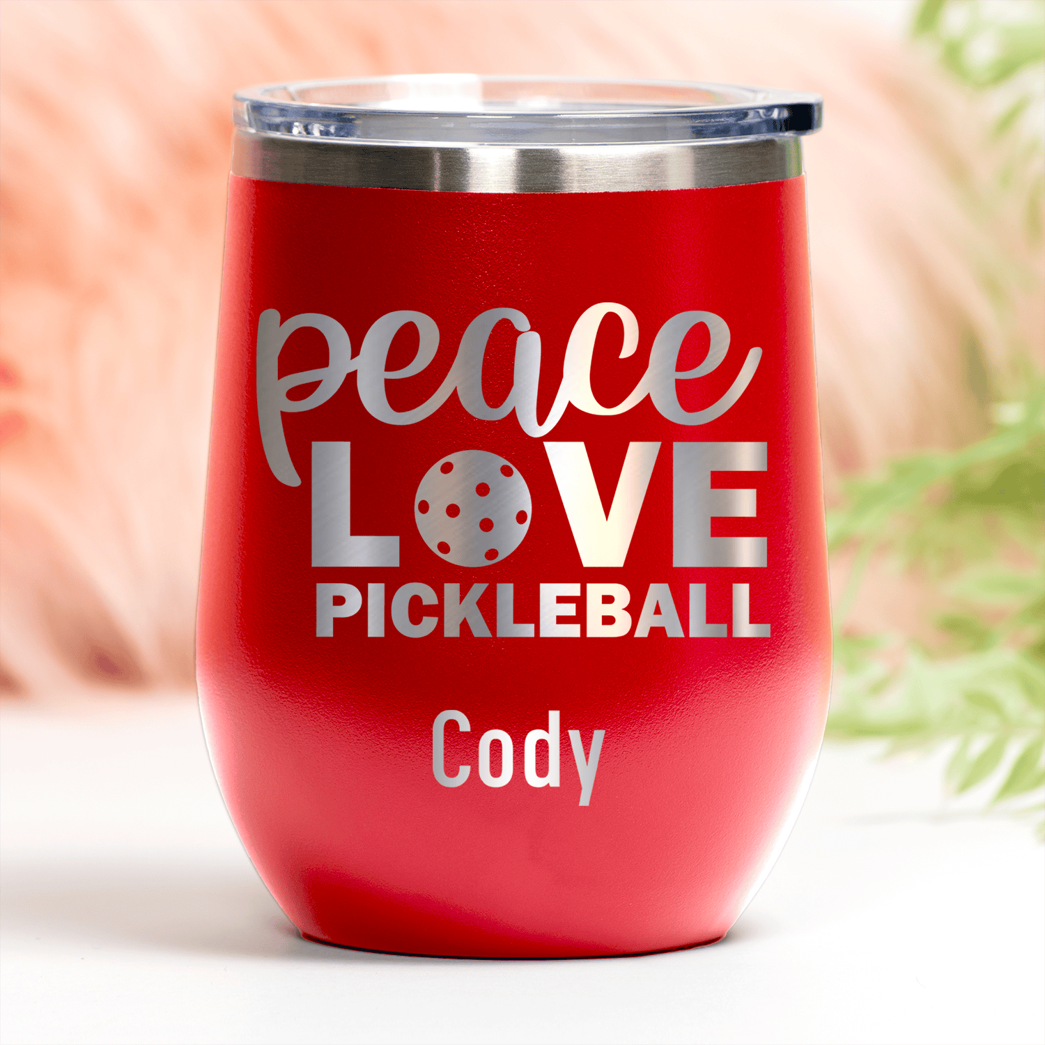 Red Pickleball Wine Tumbler With Peace Love Pickleball Design