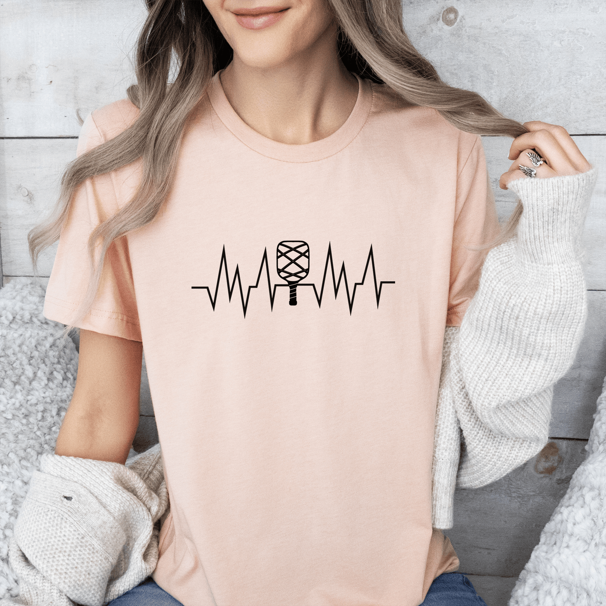 Womens Heather Peach T Shirt with Pickle-Beats design