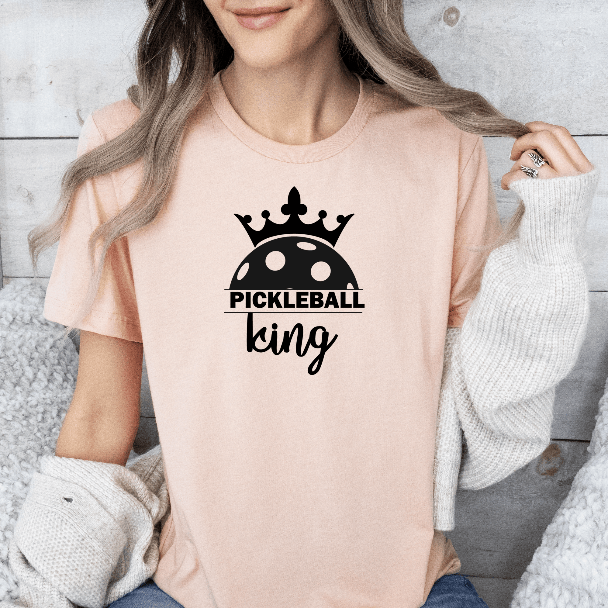 Womens Heather Peach T Shirt with Pickle-King design