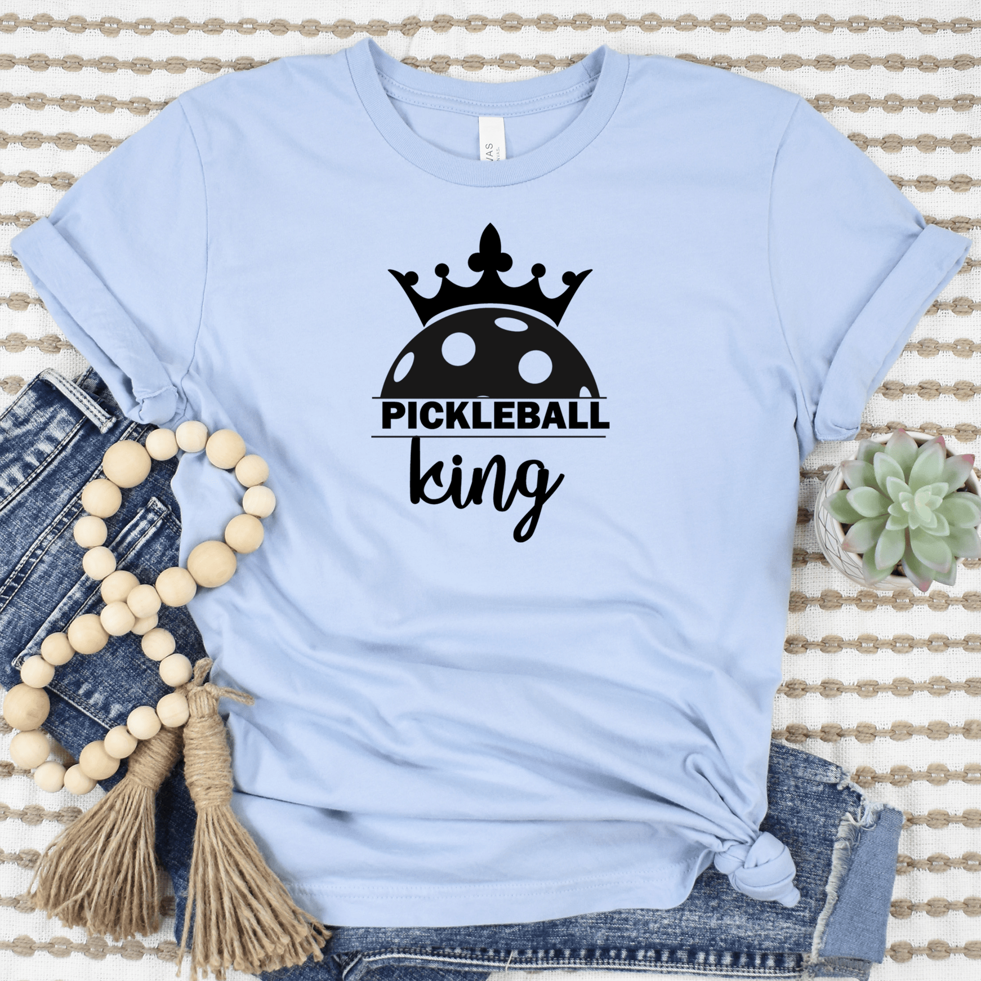 Womens Light Blue T Shirt with Pickle-King design