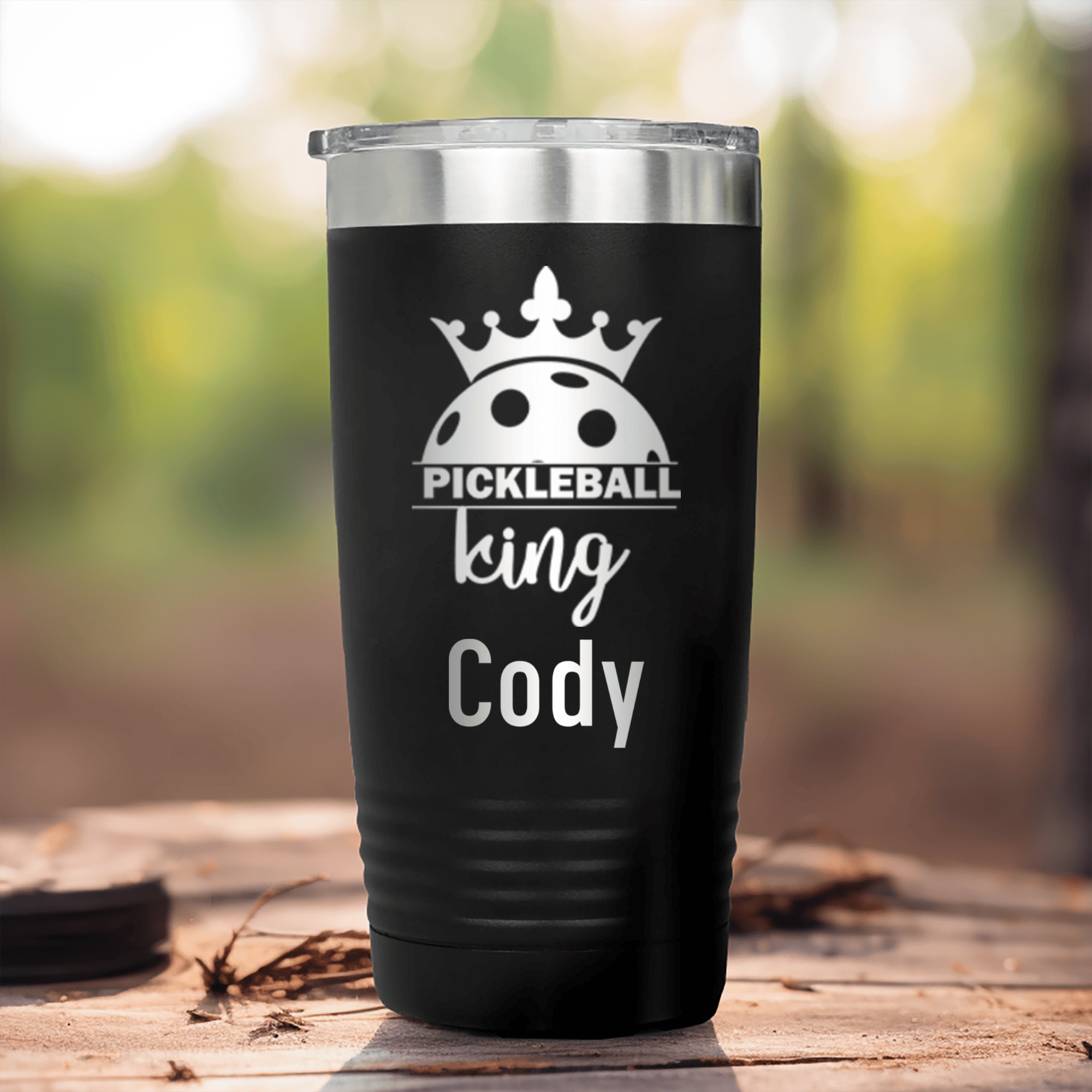 Black Pickleball Tumbler With Pickle King Design