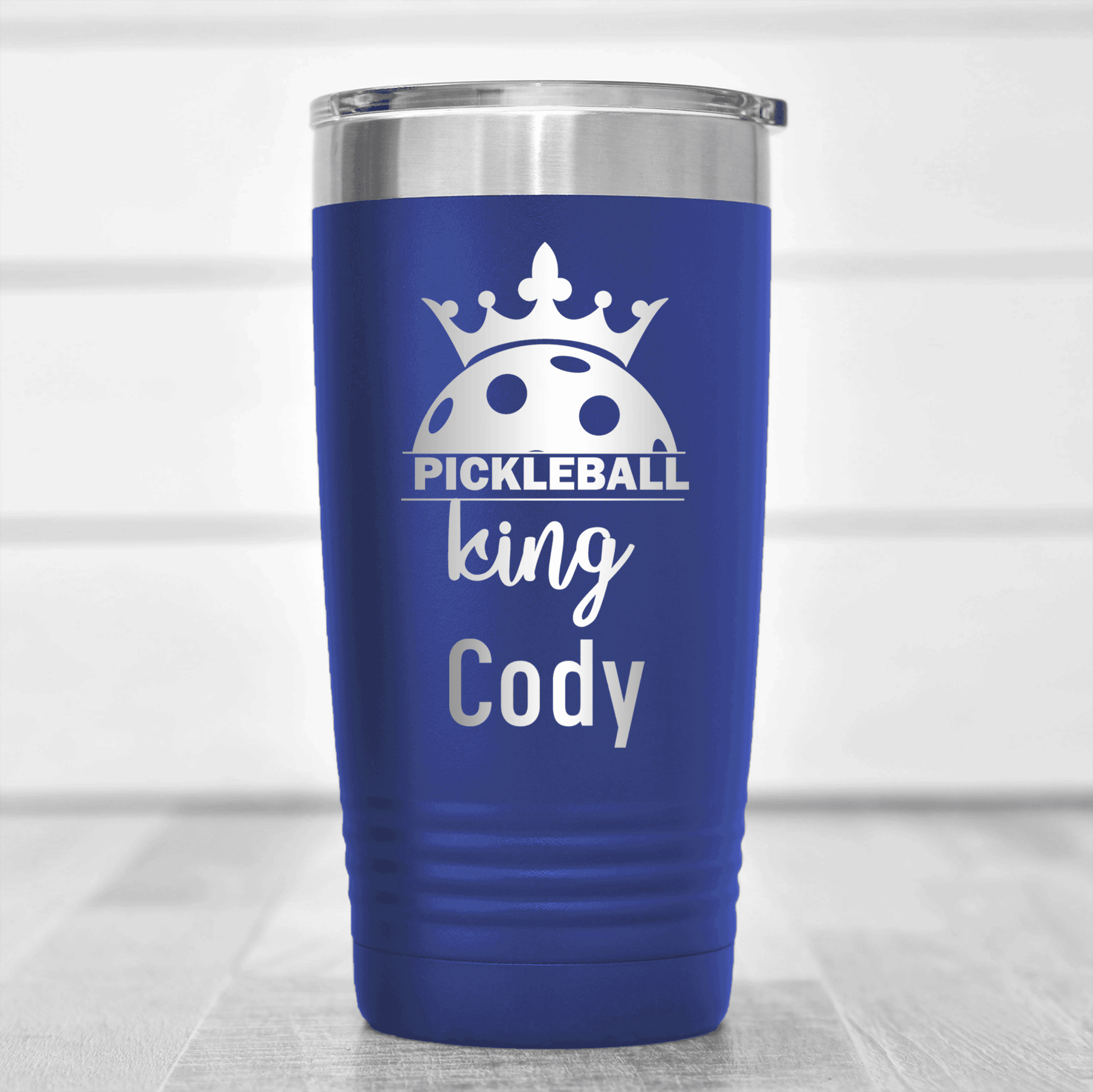 Blue Pickleball Tumbler With Pickle King Design