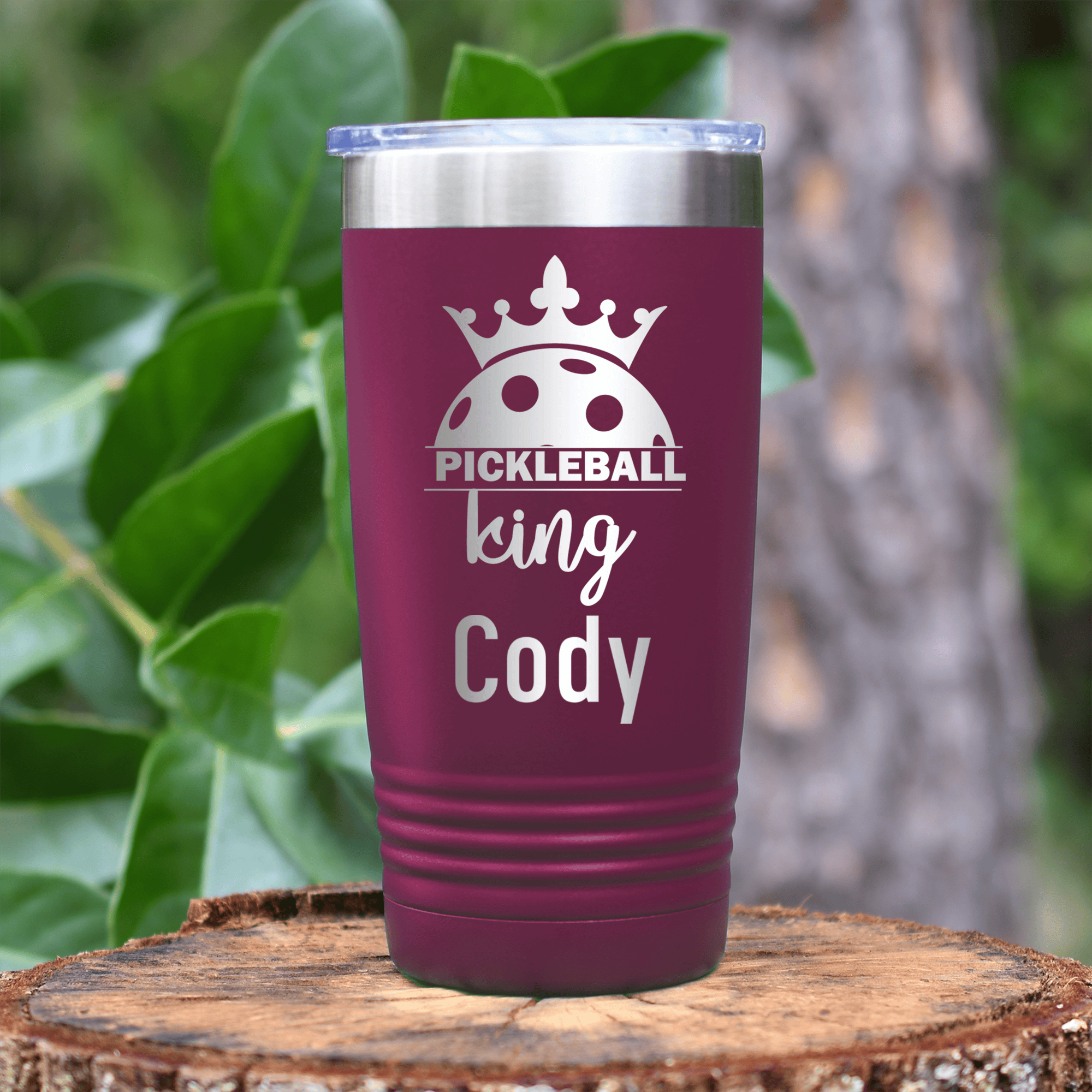 Maroon Pickleball Tumbler With Pickle King Design