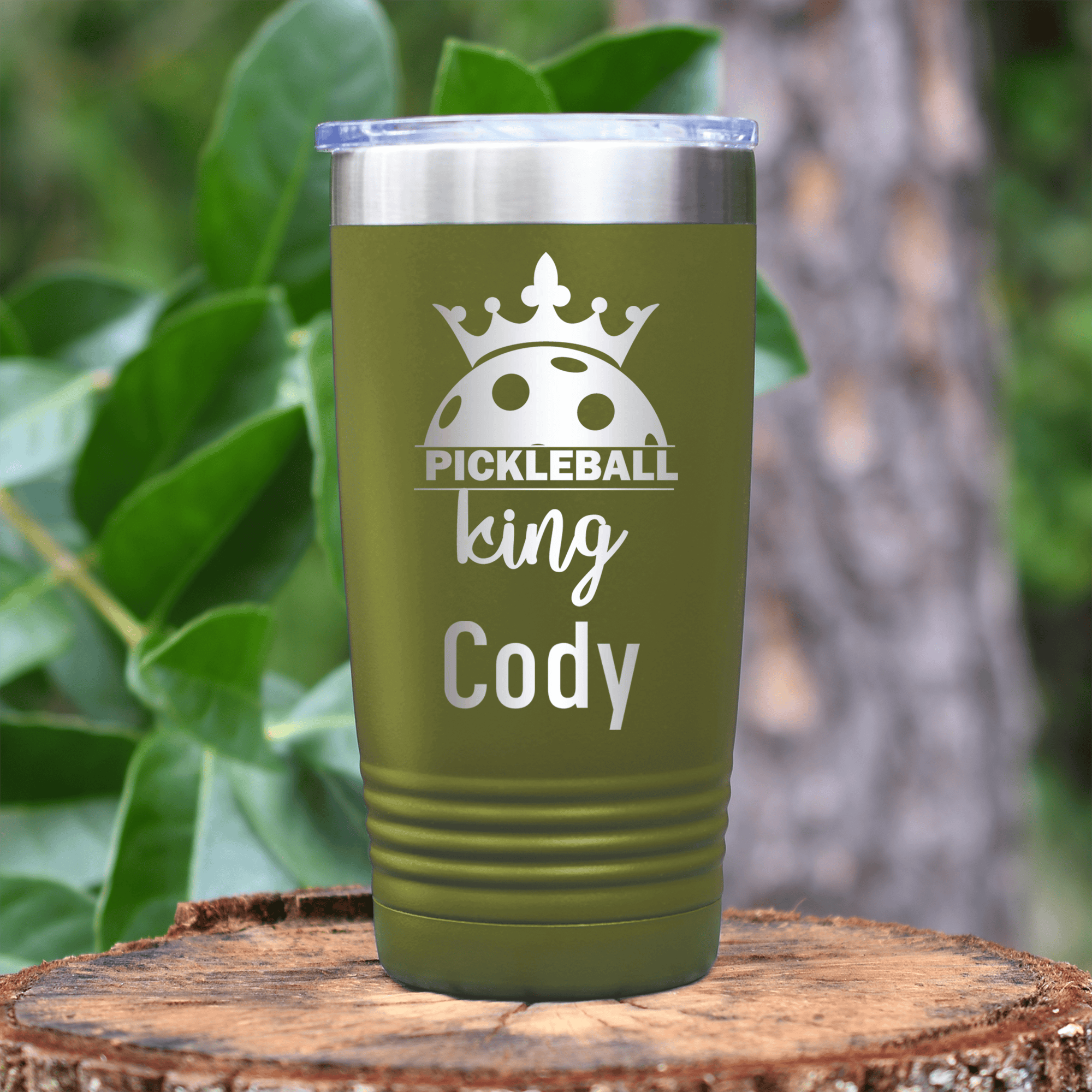 Military Green Pickleball Tumbler With Pickle King Design