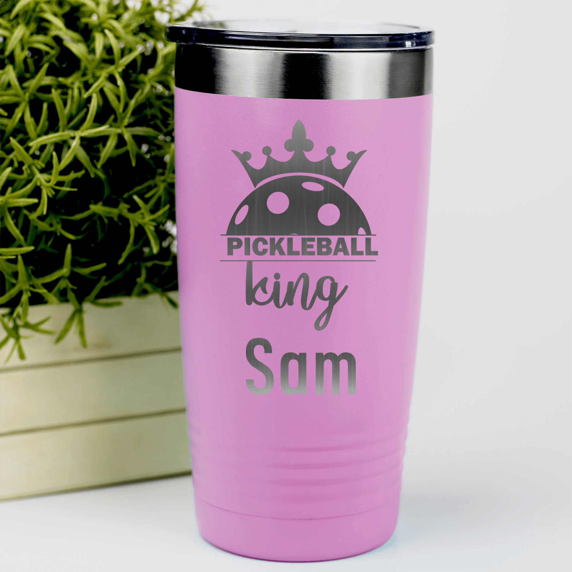 Pink Pickleball Tumbler With Pickle King Design