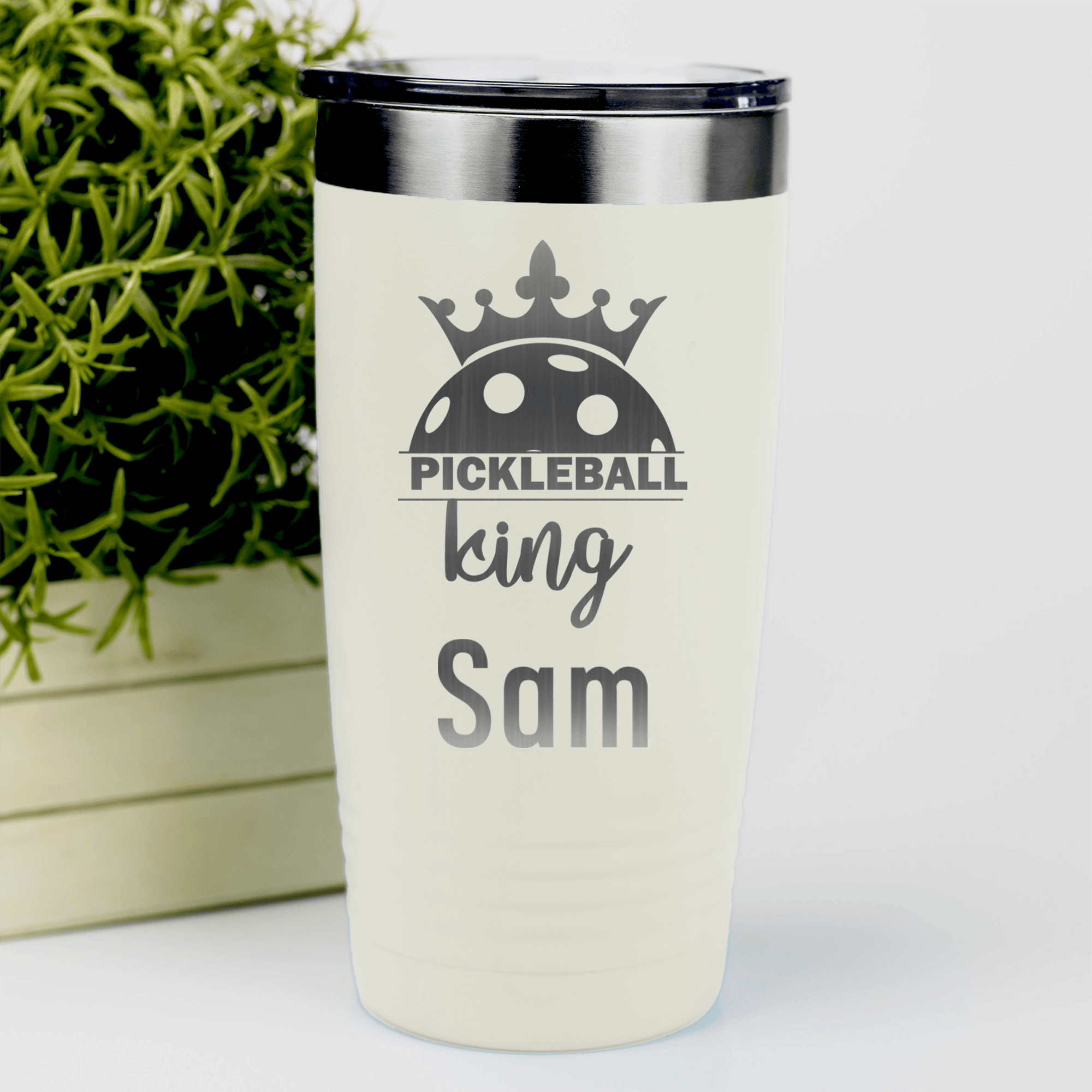 White Pickleball Tumbler With Pickle King Design