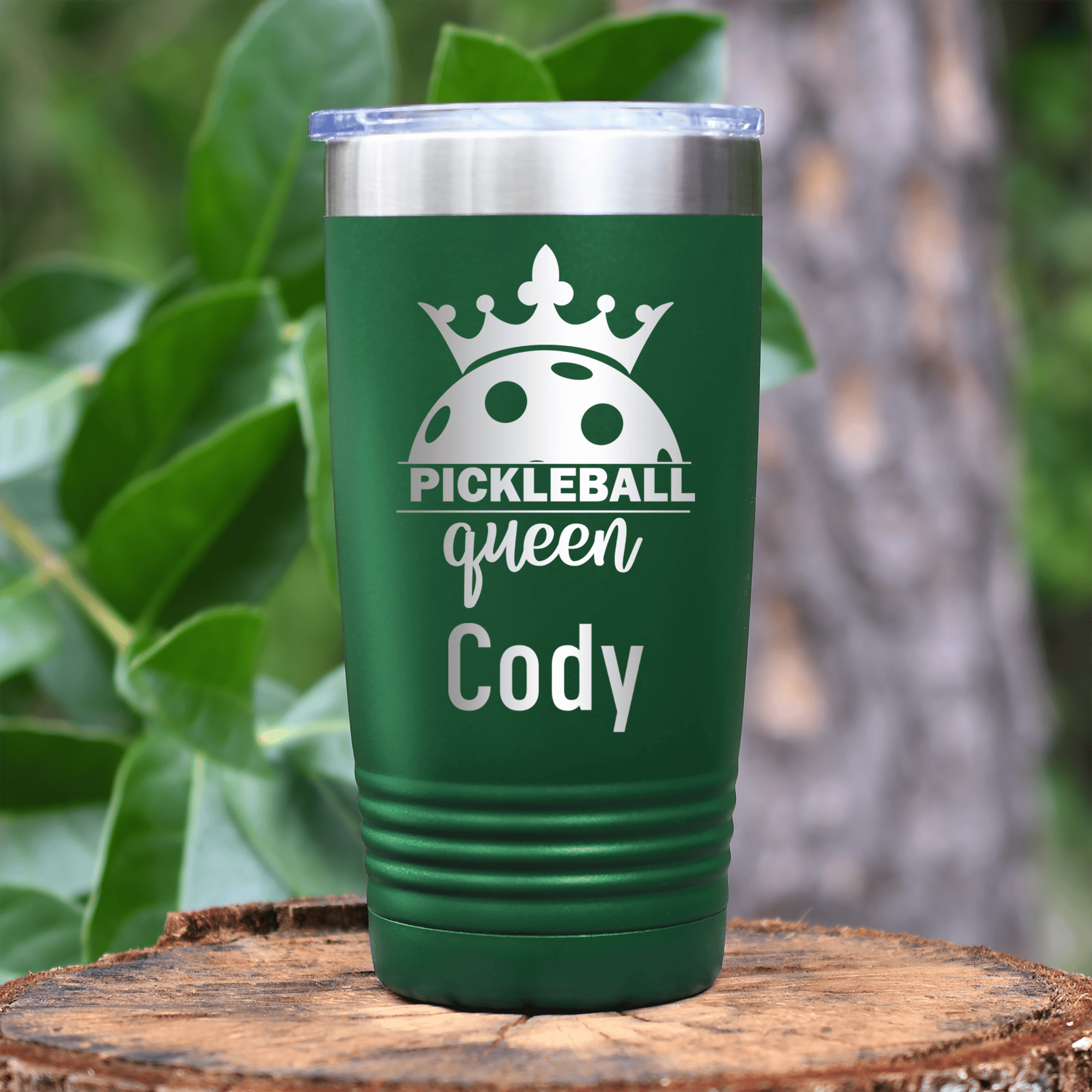 Green Pickleball Tumbler With Pickle Queen Design