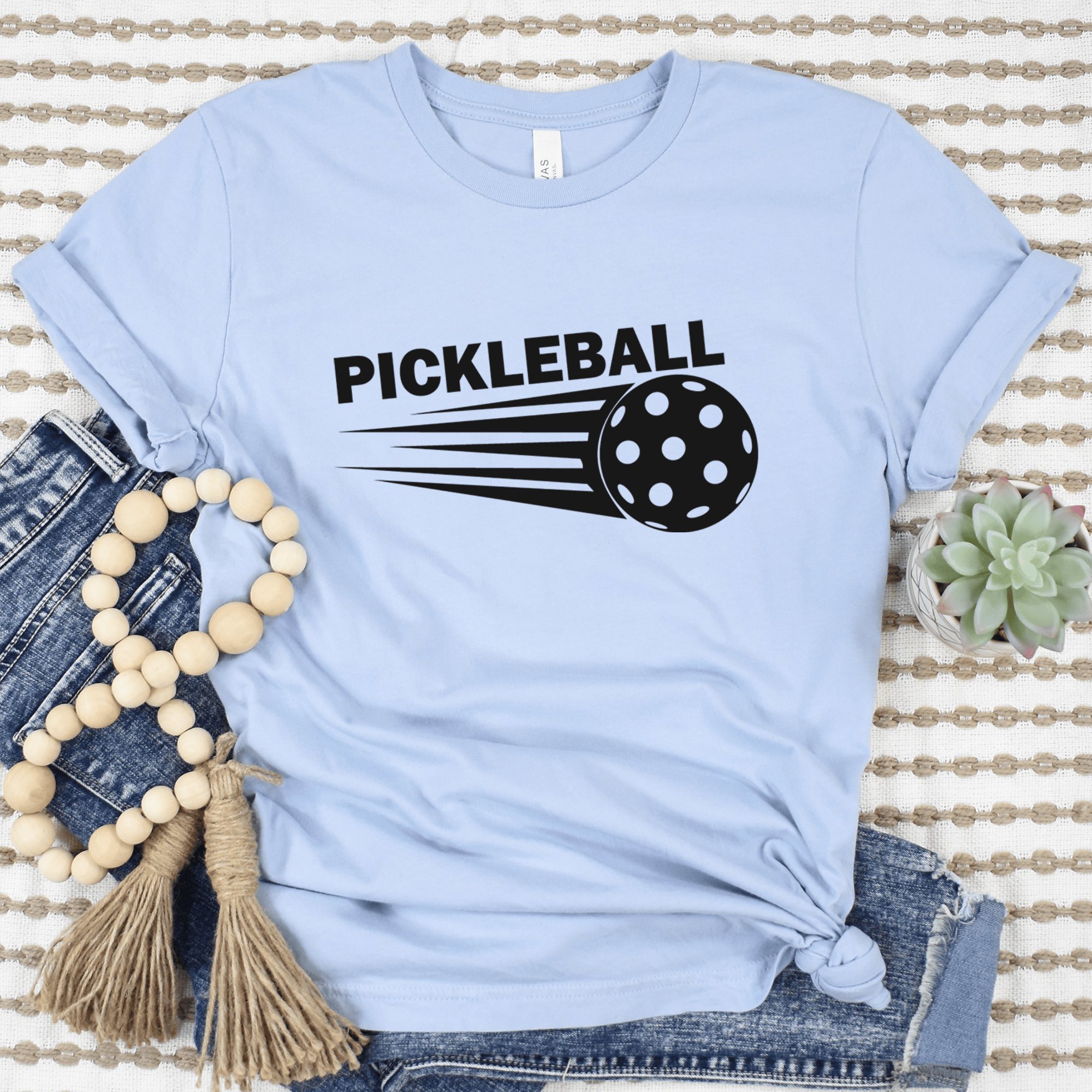 Womens Light Blue T Shirt with Pickle-Sport design