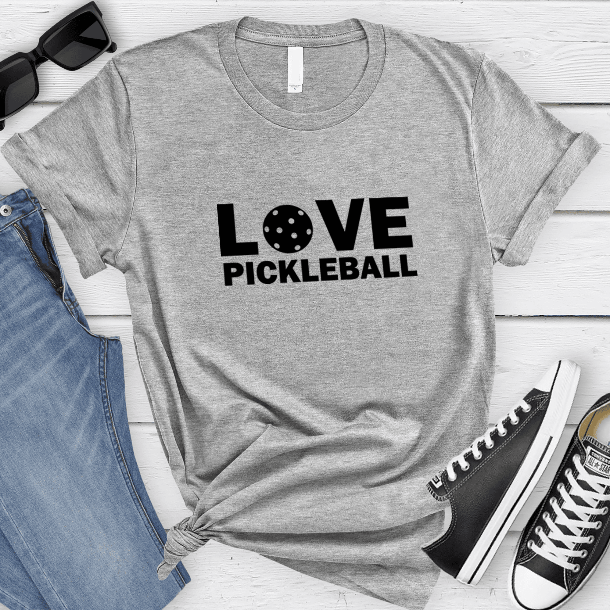 Womens Grey T Shirt with Pickleball-Love design