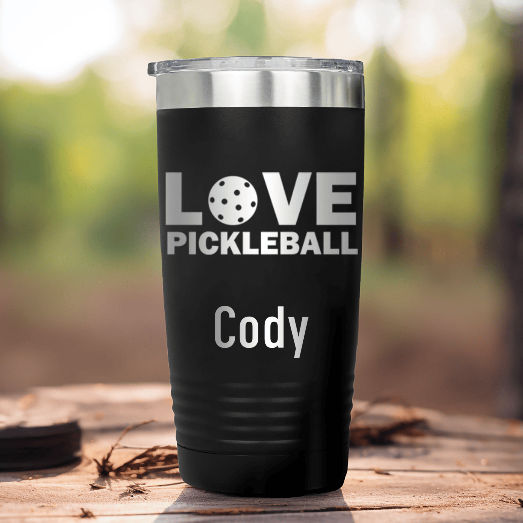 Black Pickleball Tumbler With Pickleball Love Design