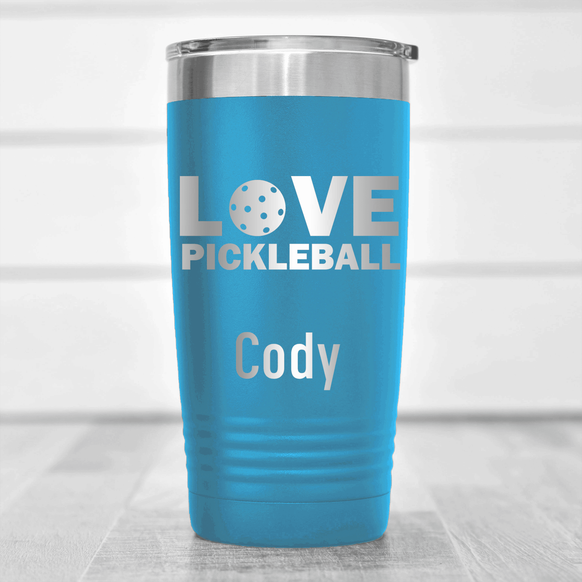 Light Blue Pickleball Tumbler With Pickleball Love Design