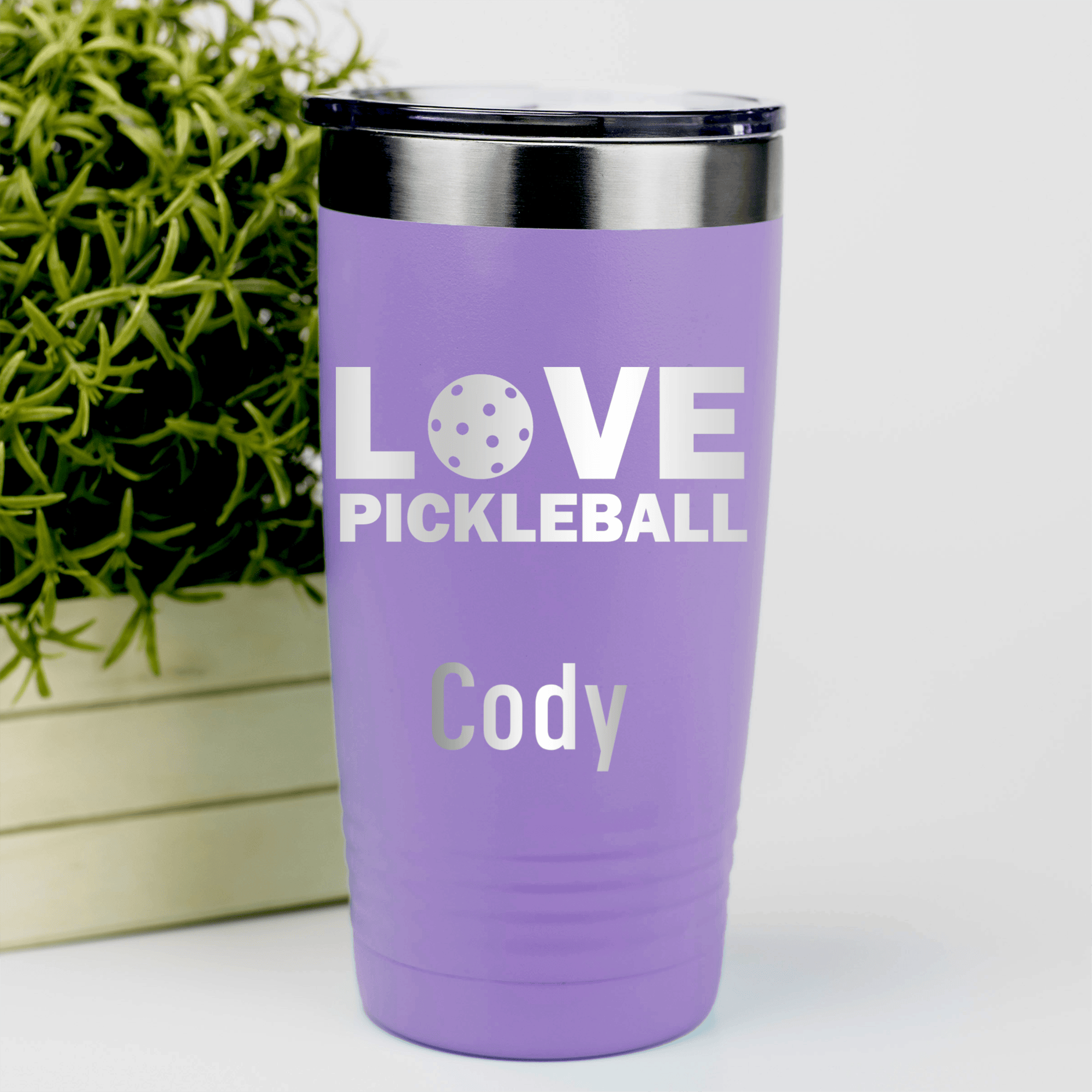 Light Purple Pickleball Tumbler With Pickleball Love Design