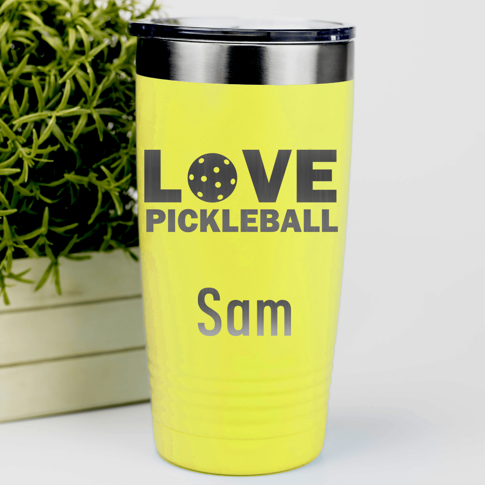 Yellow Pickleball Tumbler With Pickleball Love Design