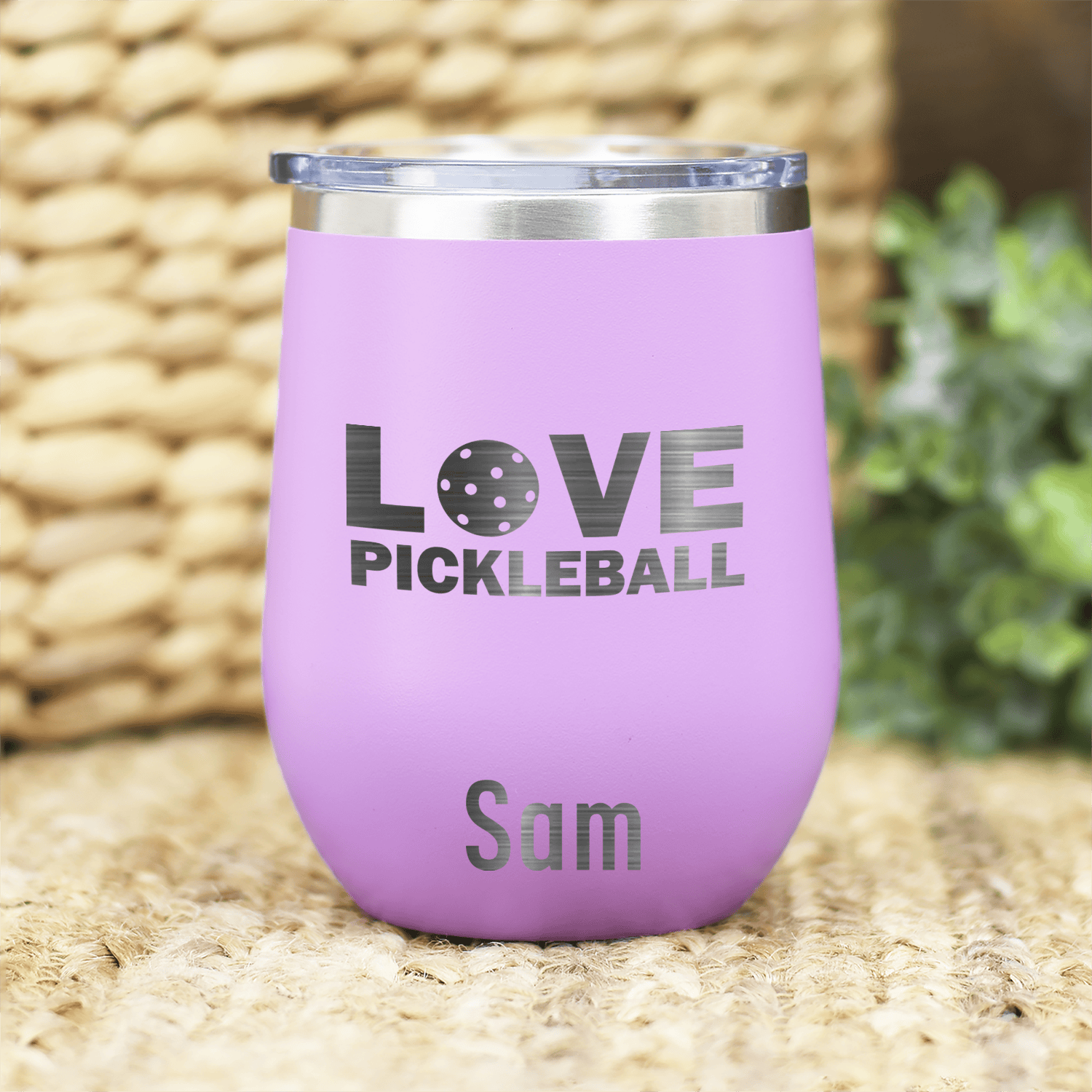 Light Purple Pickleball Wine Tumbler With Pickleball Love Design