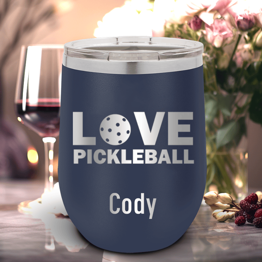 Navy Pickleball Wine Tumbler With Pickleball Love Design