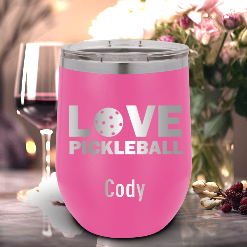 Pink Pickleball Wine Tumbler With Pickleball Love Design