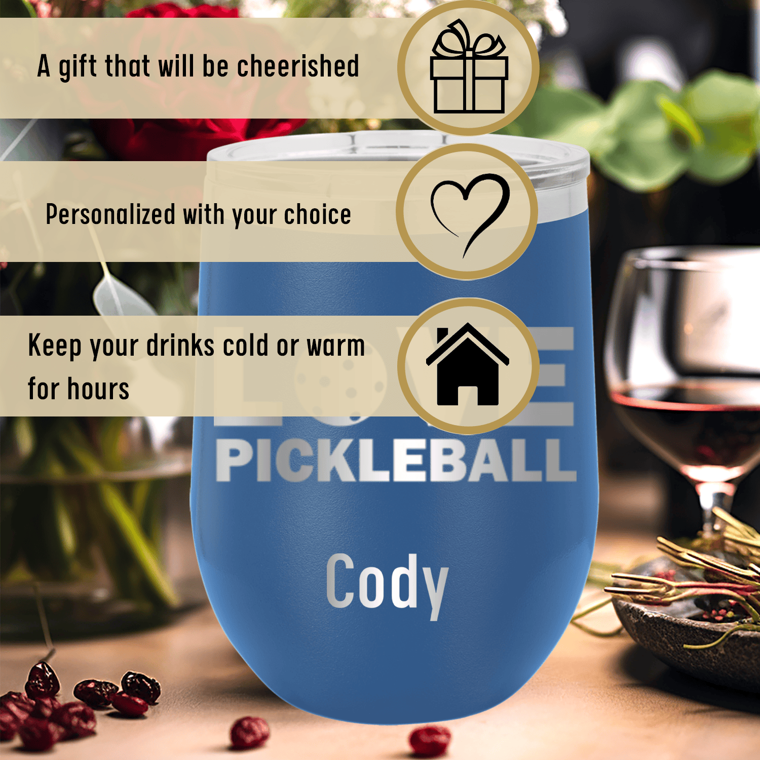 Pickleball Love Wine Tumbler