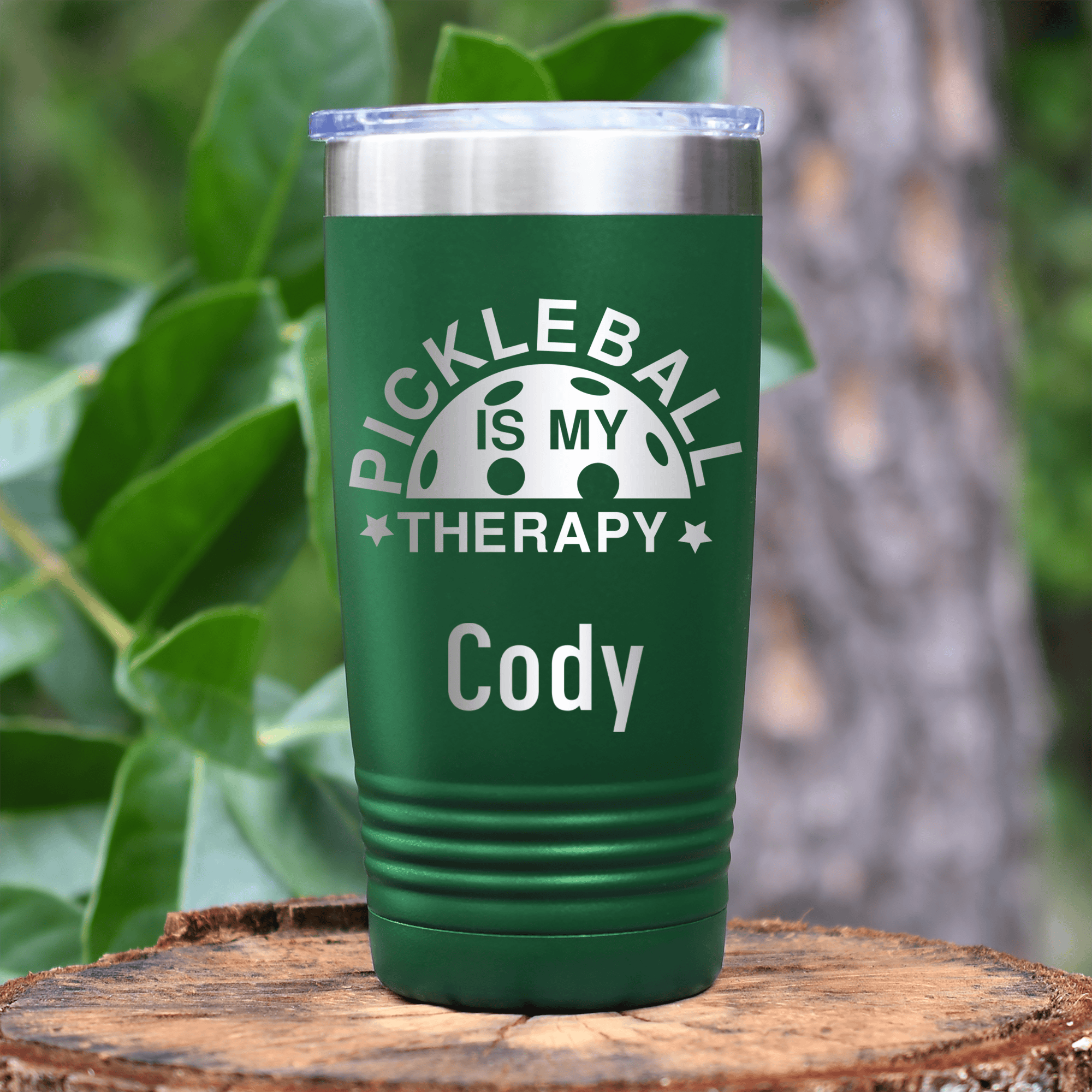 Green Pickleball Tumbler With Pickleball Therapy Design