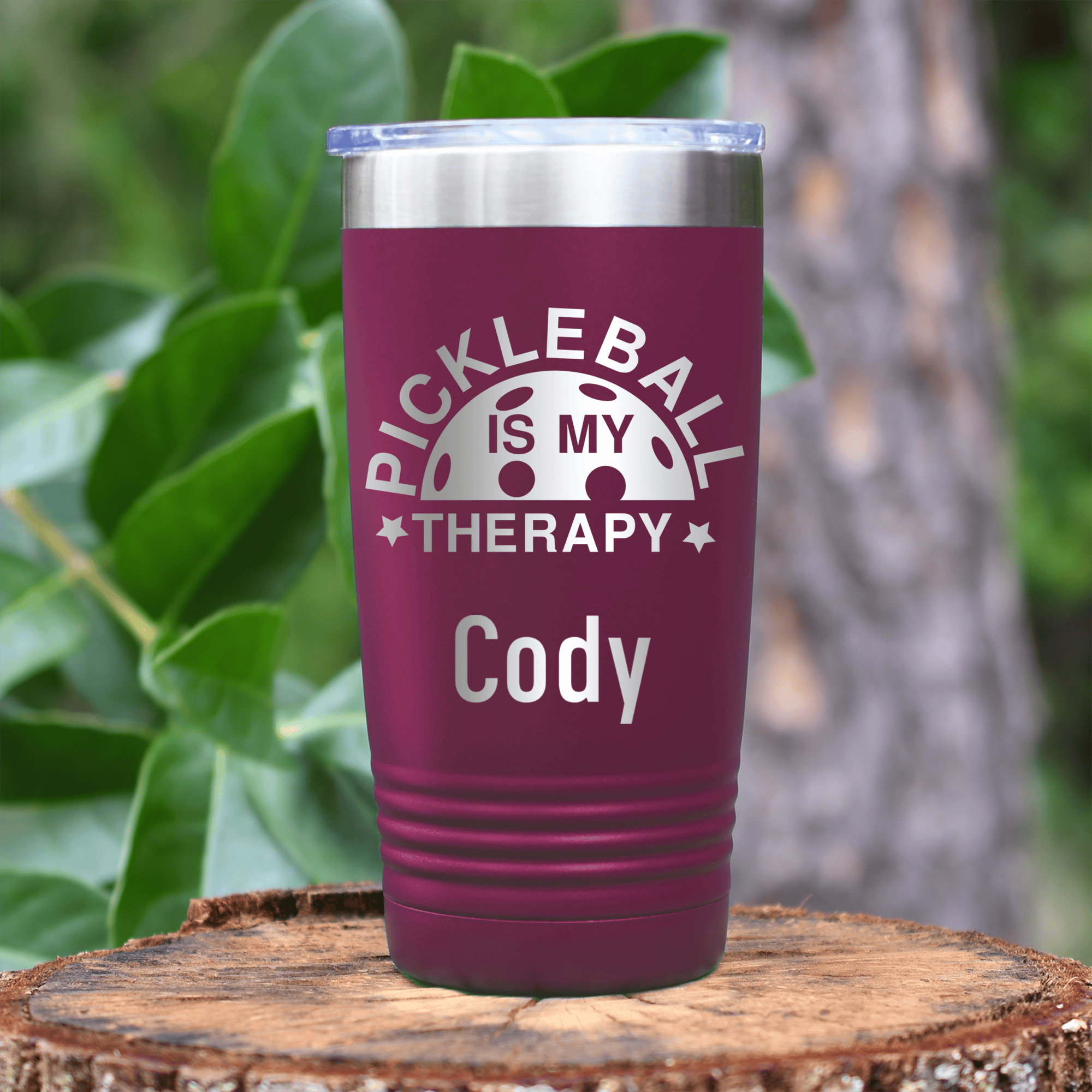 Maroon Pickleball Tumbler With Pickleball Therapy Design