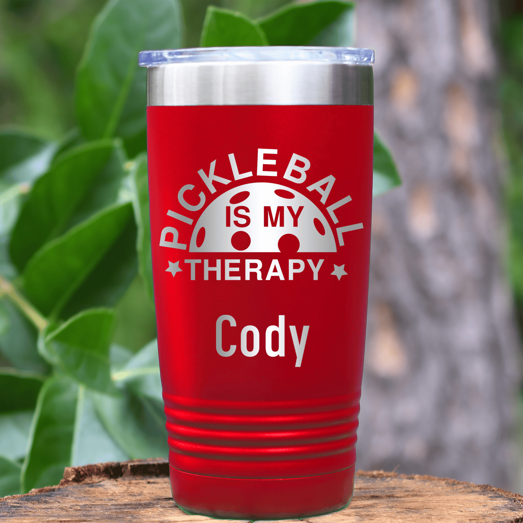 Red Pickleball Tumbler With Pickleball Therapy Design