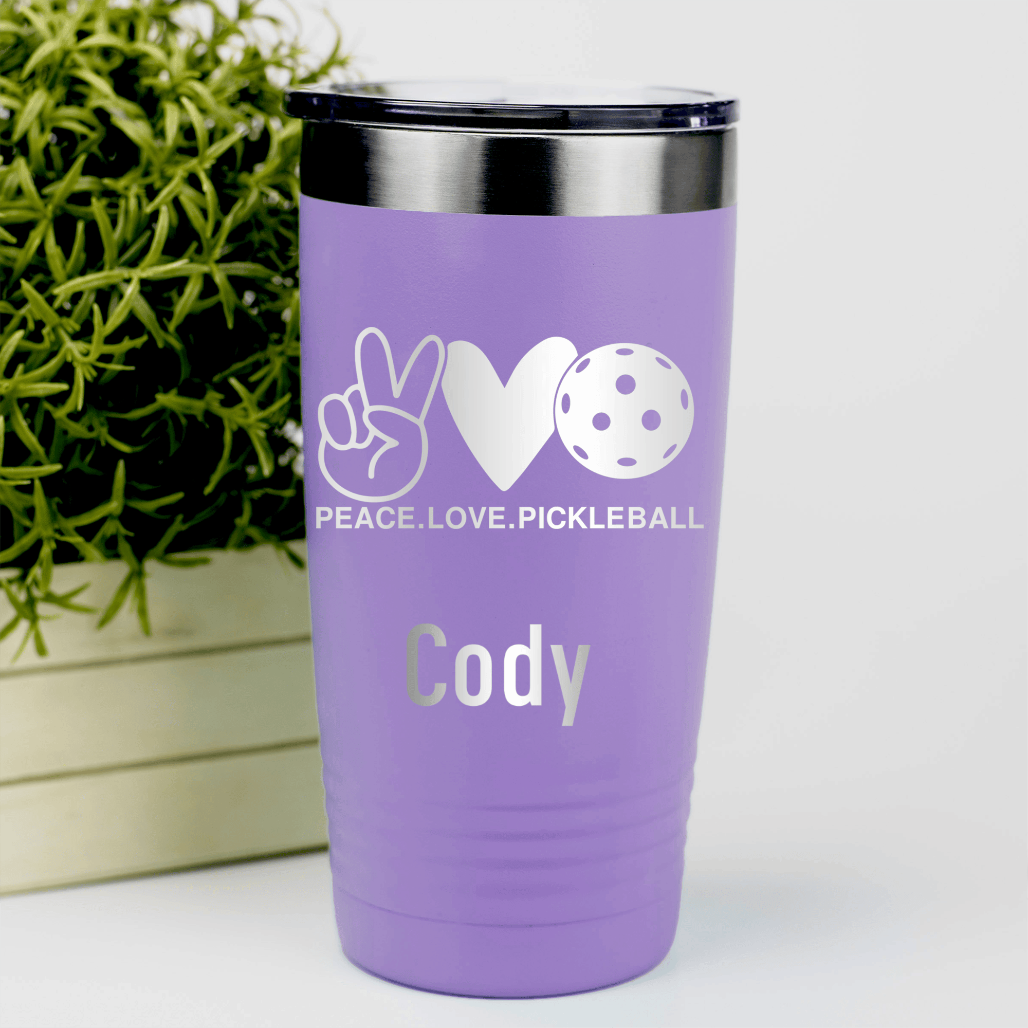 Light Purple Pickleball Tumbler With Pickles Peach And Love Design